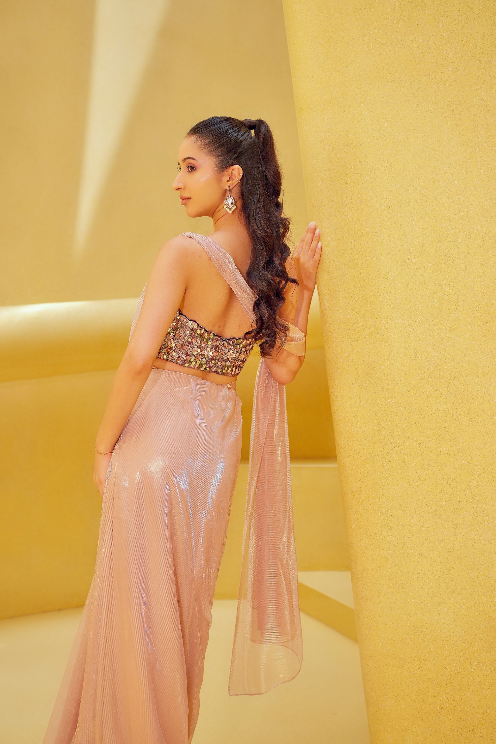 Pink Pre Drape Saree