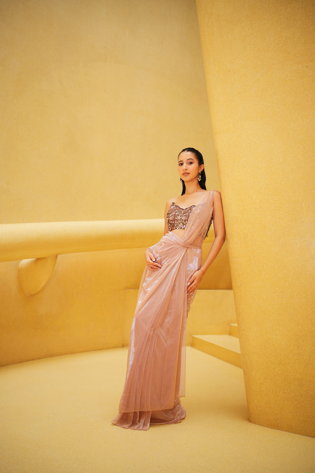 Pink Pre Drape Saree