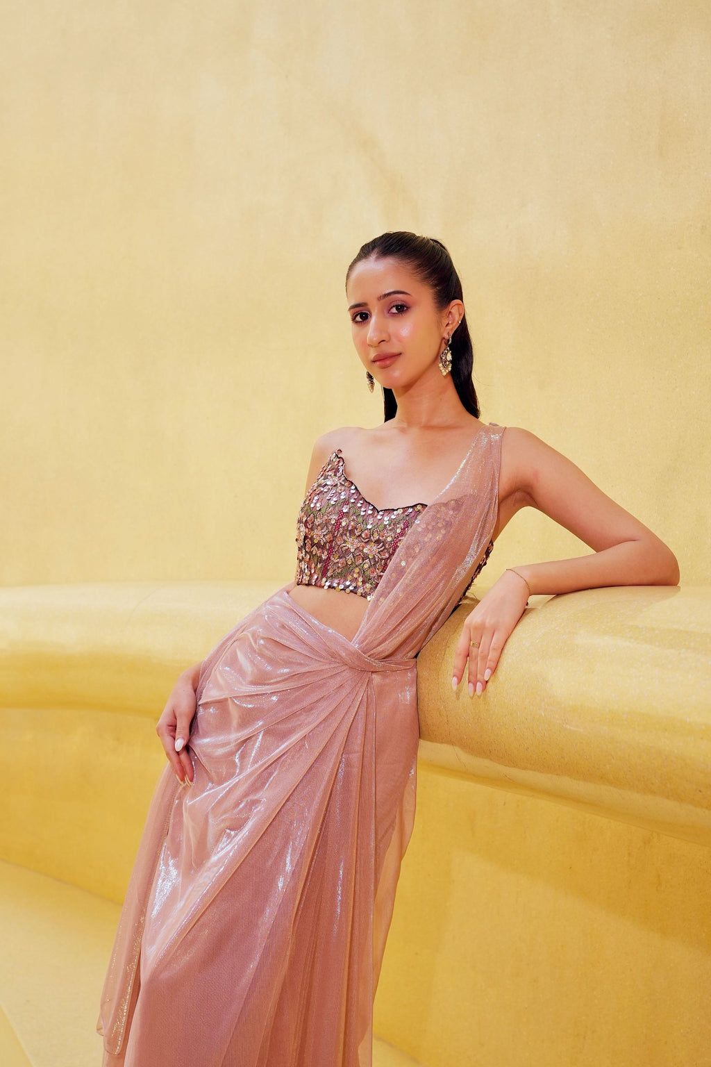 Pink Pre Drape Saree