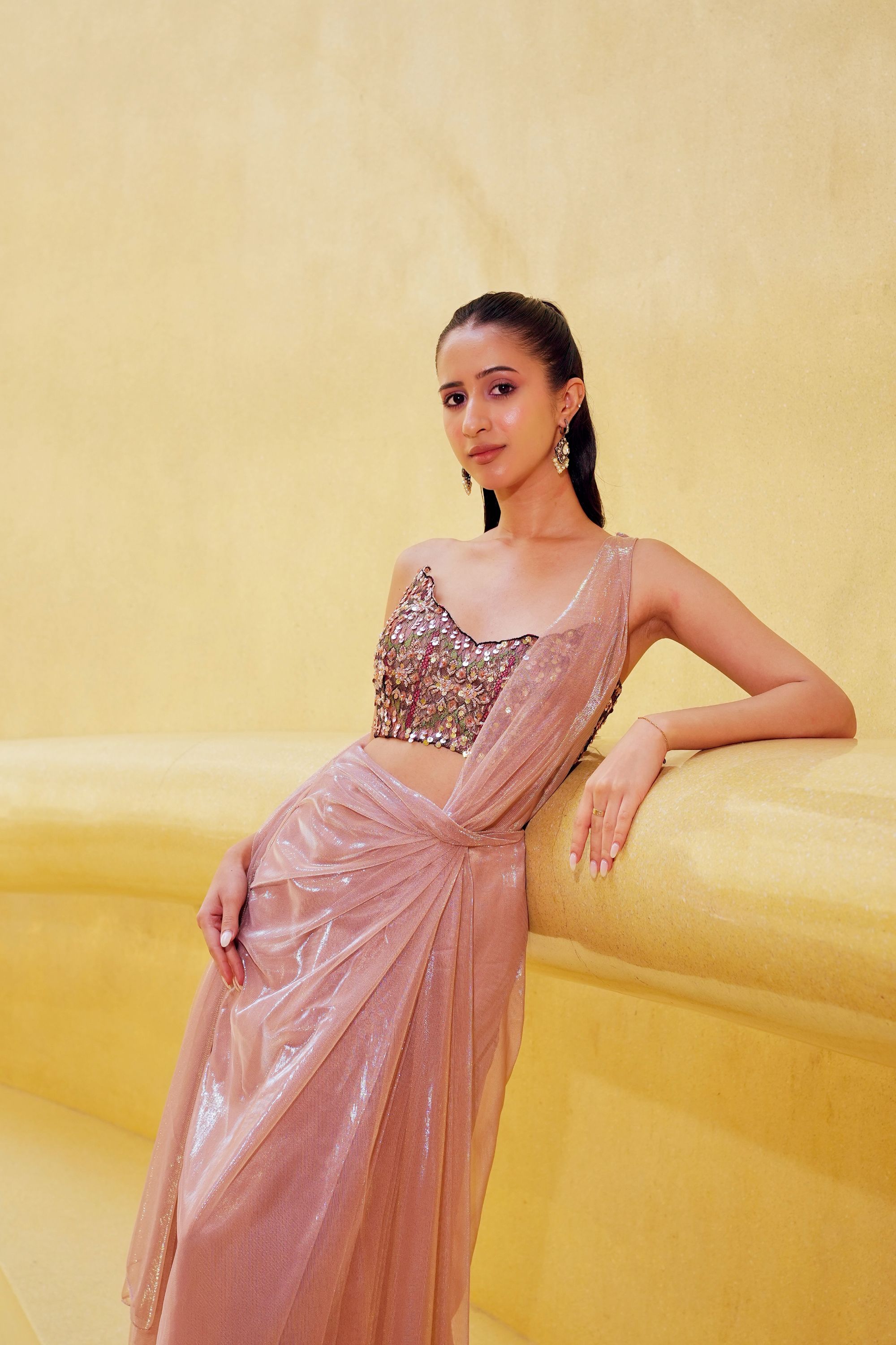 Pink Pre Drape Saree