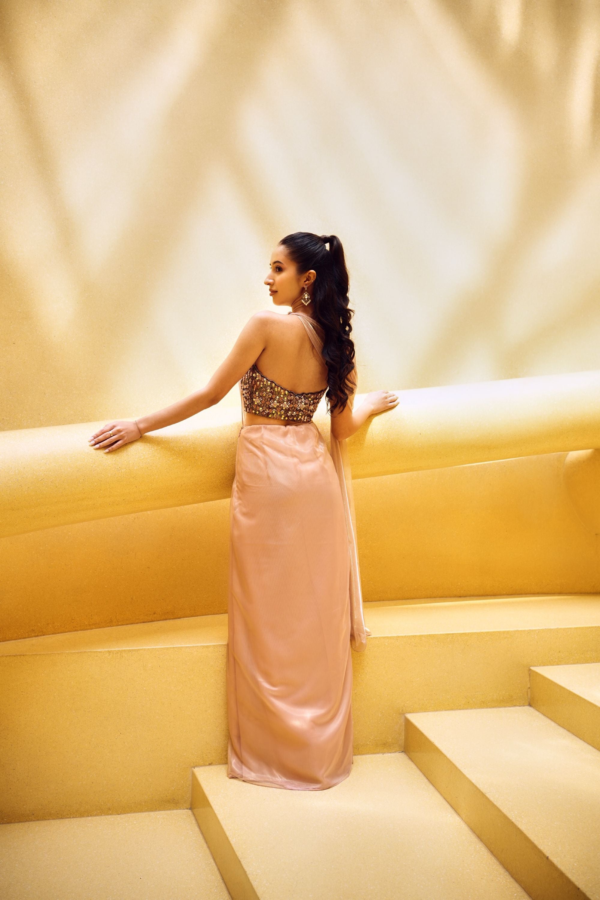 Pink Pre Drape Saree