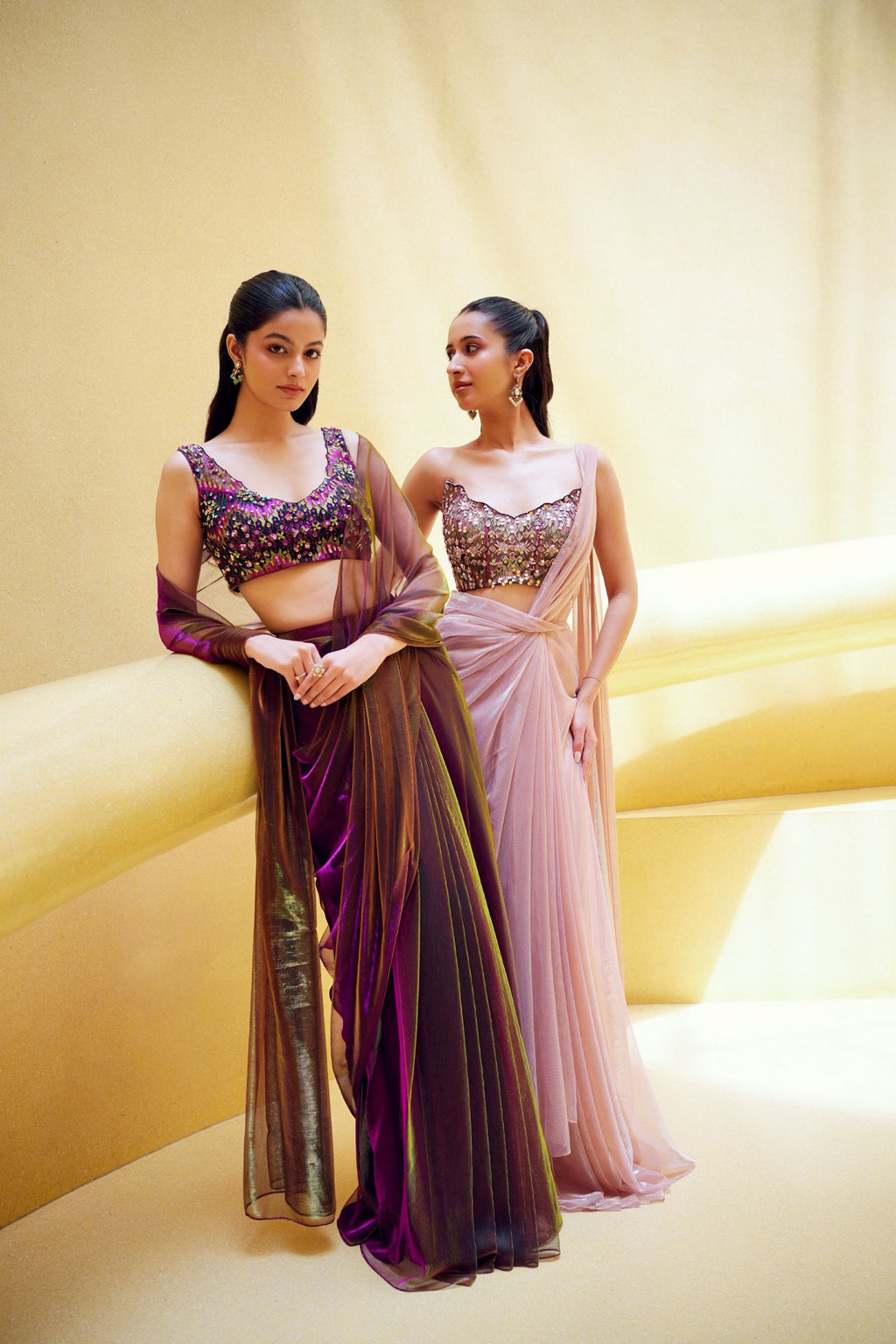 Pink Pre Drape Saree