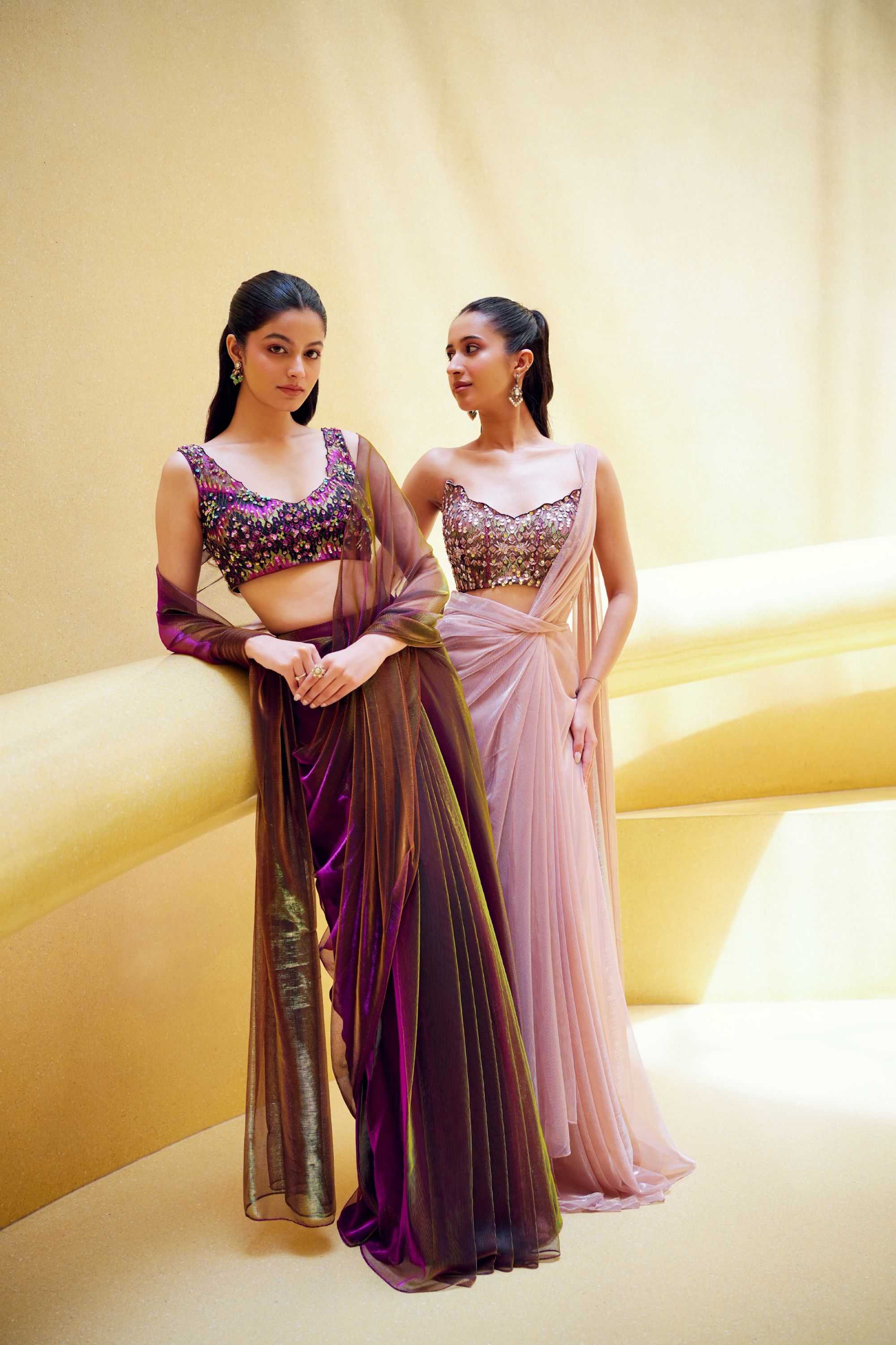 Pink Pre Drape Saree