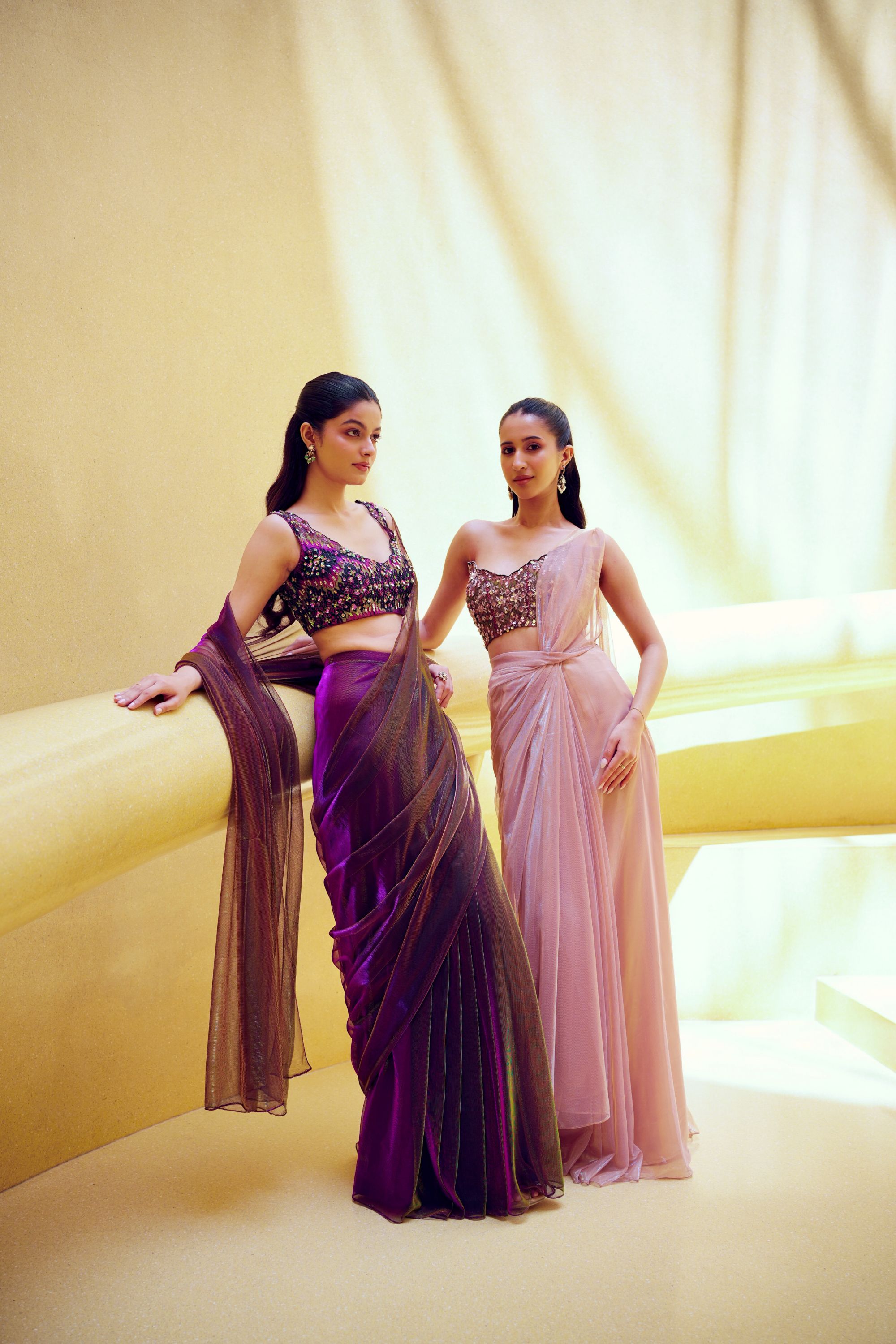 Pink Pre Drape Saree