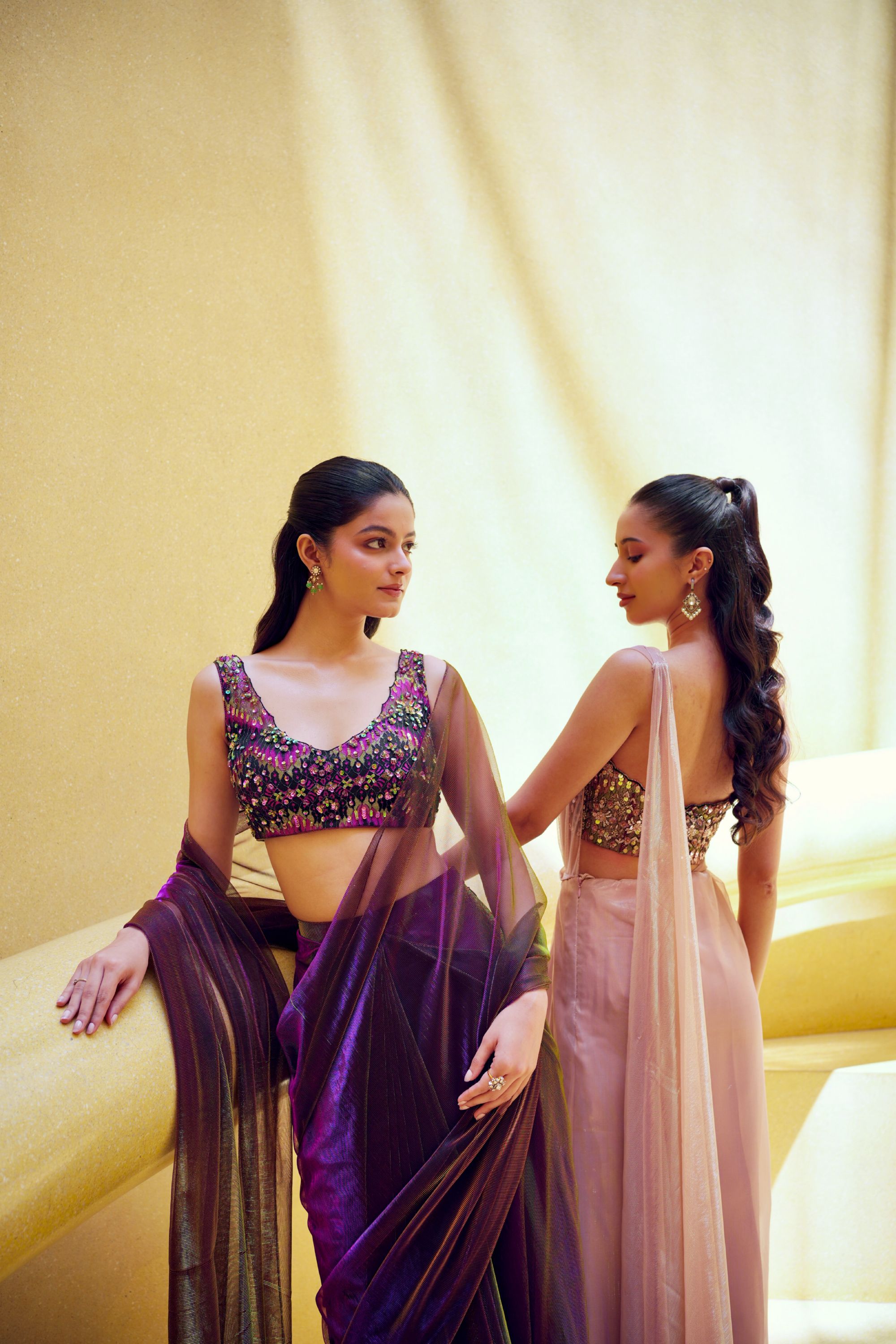 Pink Pre Drape Saree