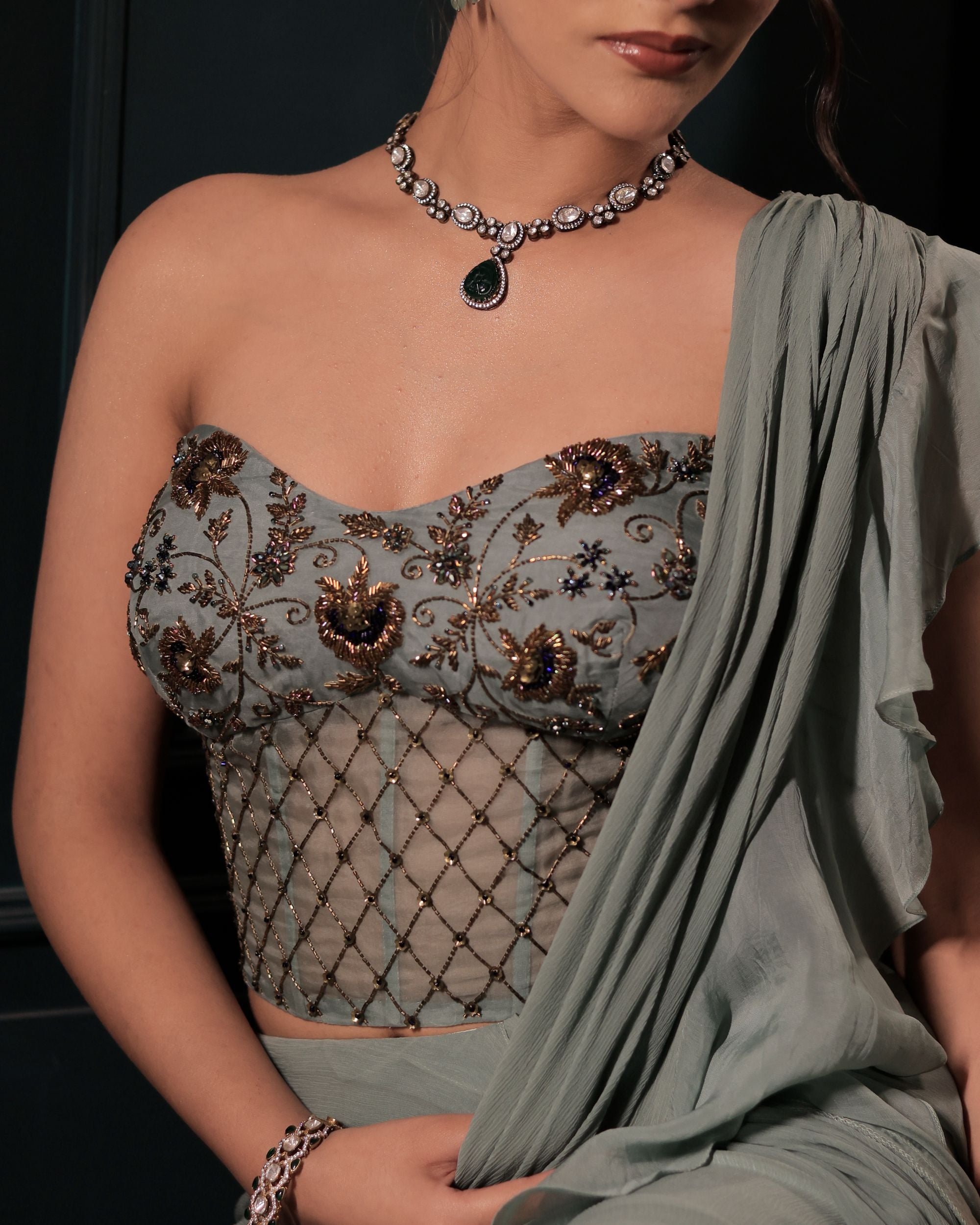 Ruffle Pre Stitched Saree