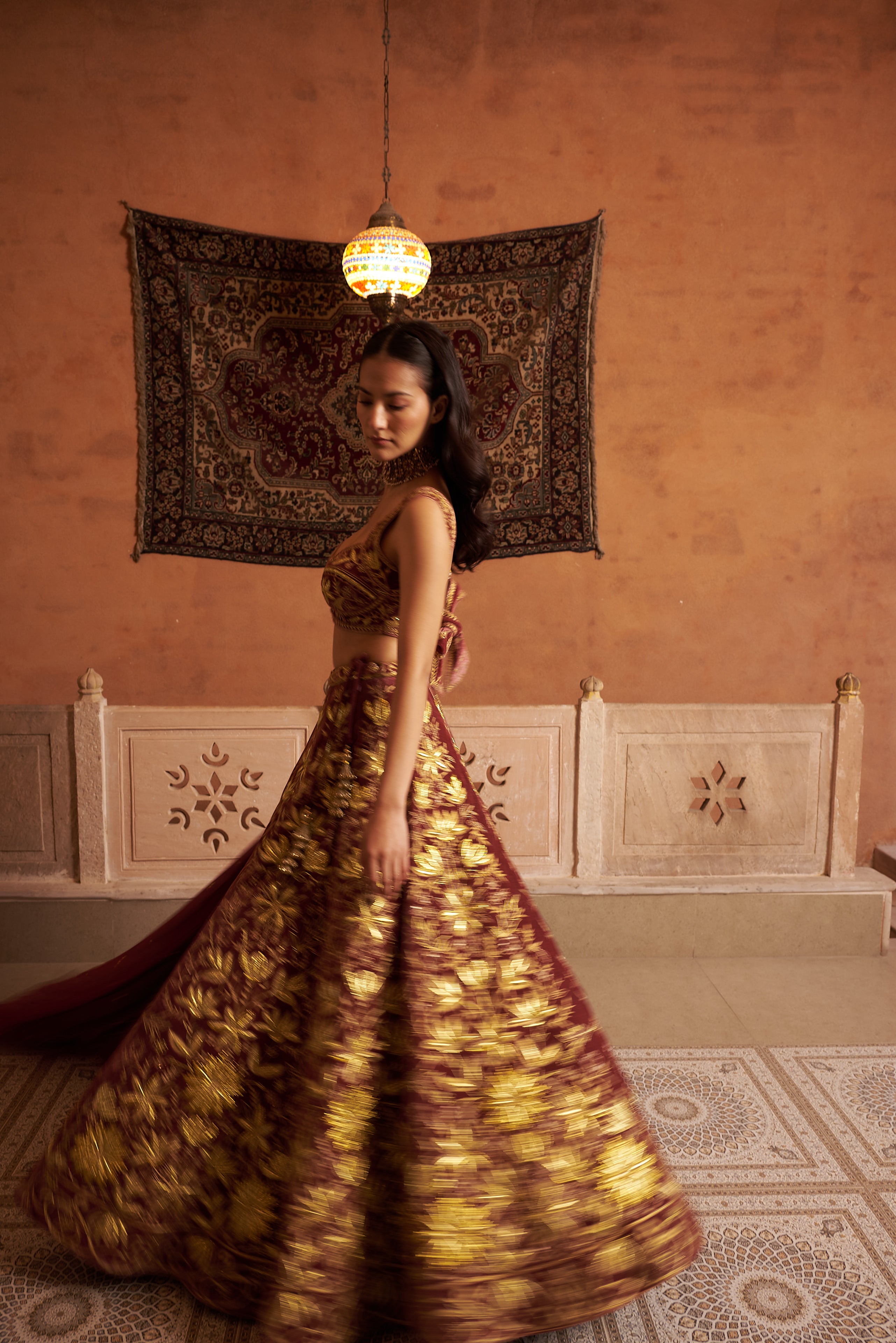 Velvet Embroidered Lehenga Set