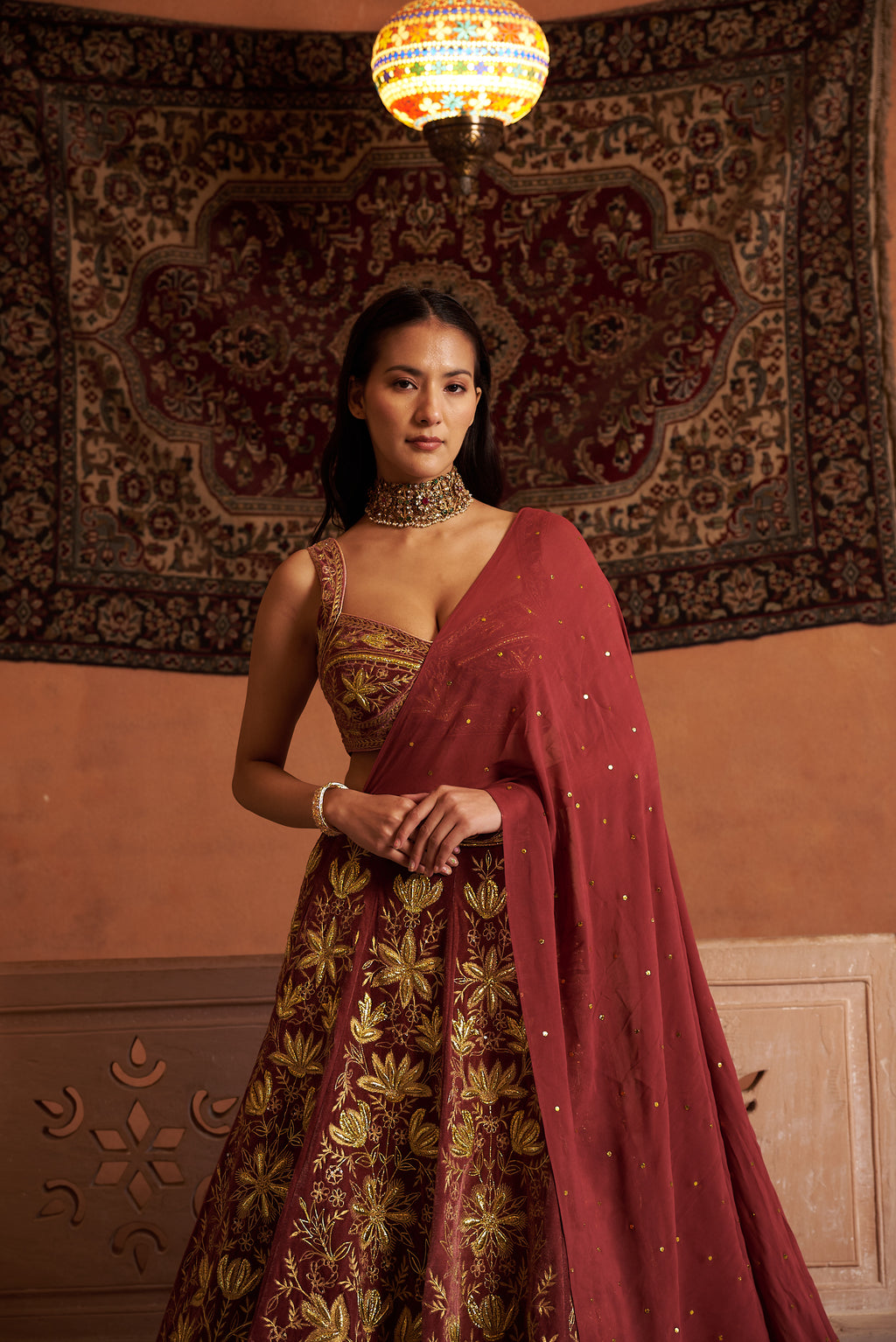Velvet Embroidered Lehenga Set