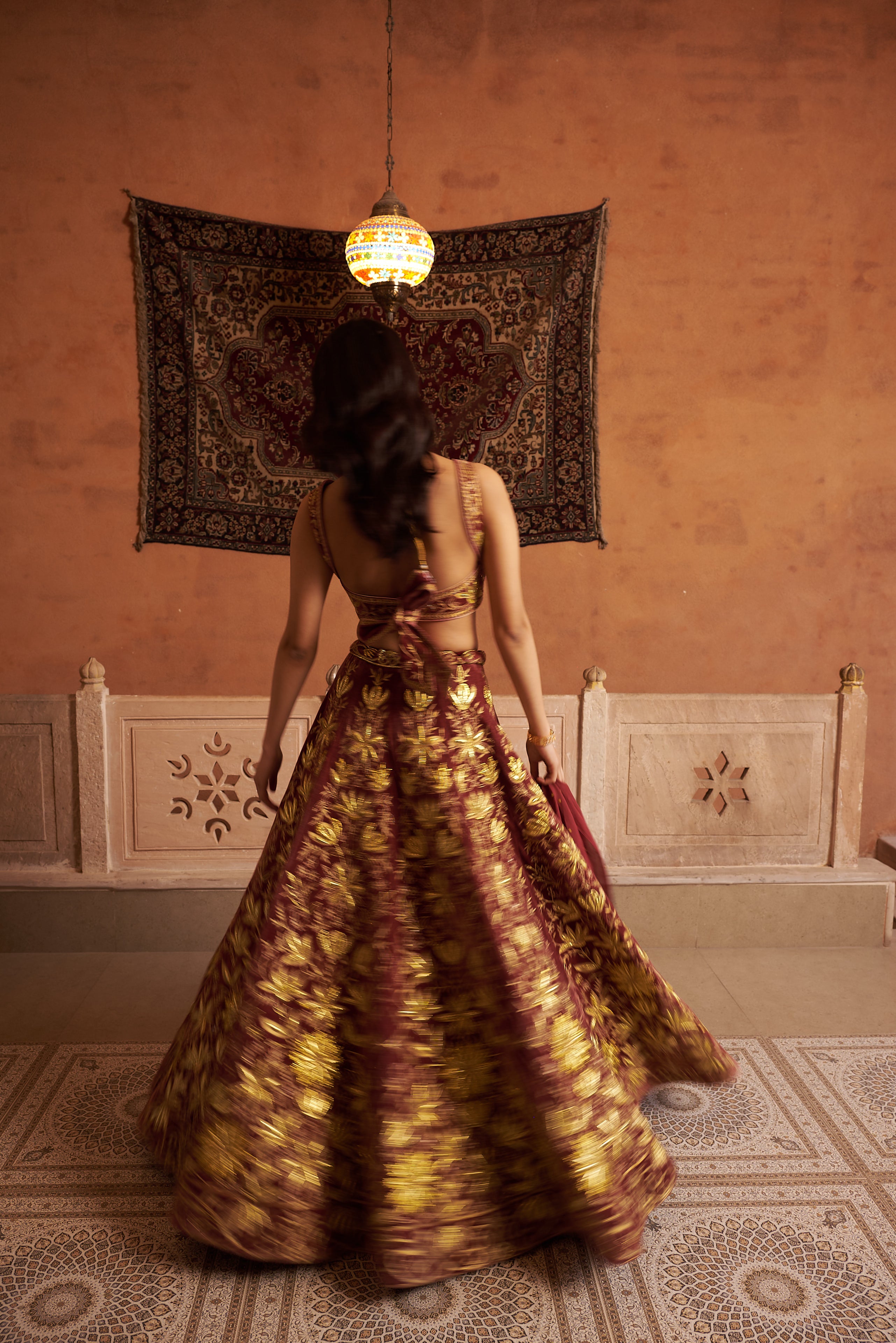 Velvet Embroidered Lehenga Set
