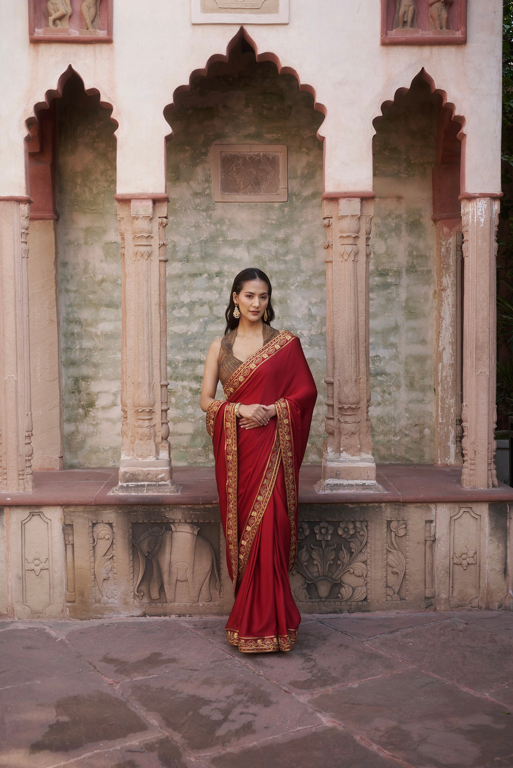 Crimson Satin Saree