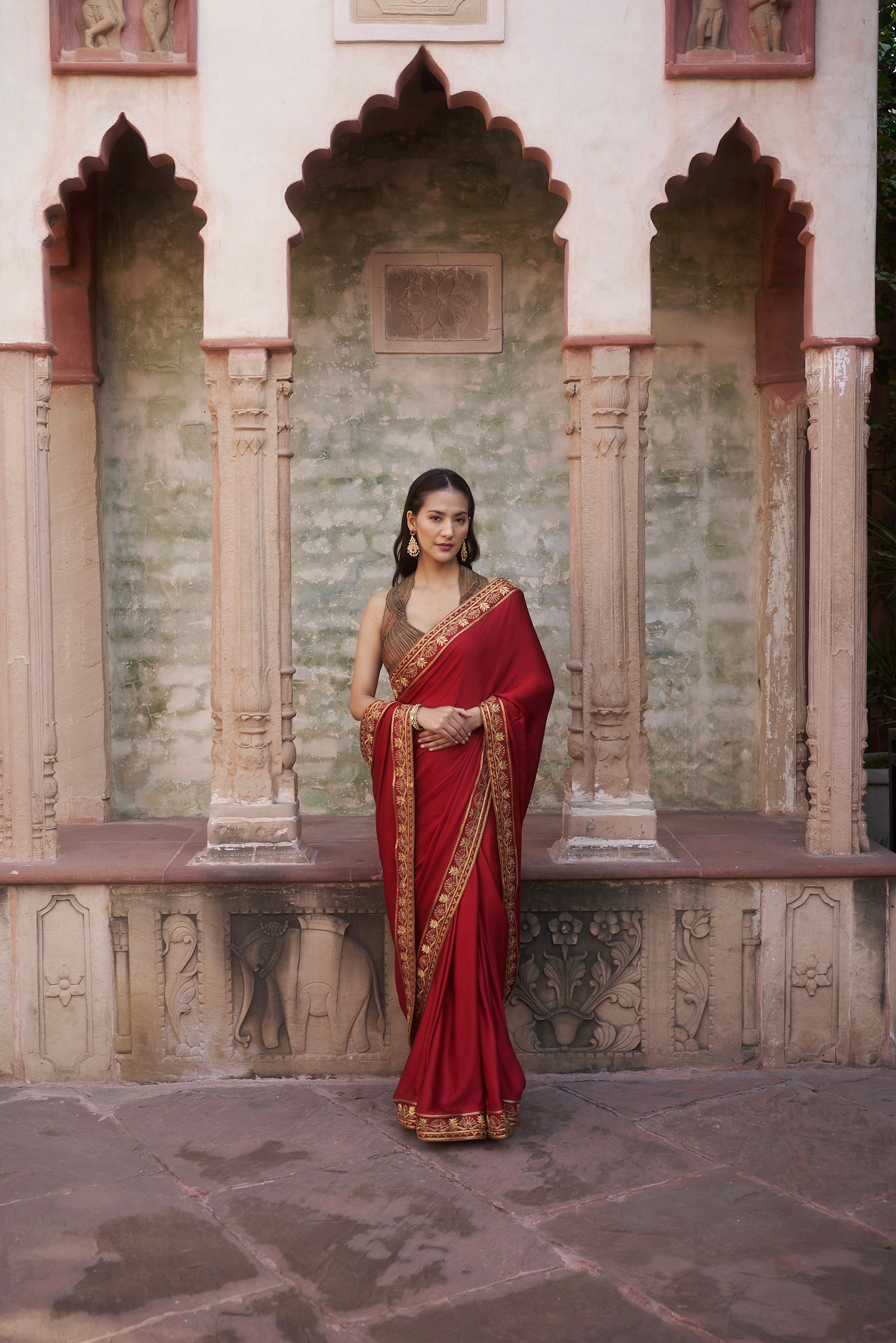 Crimson Satin Saree