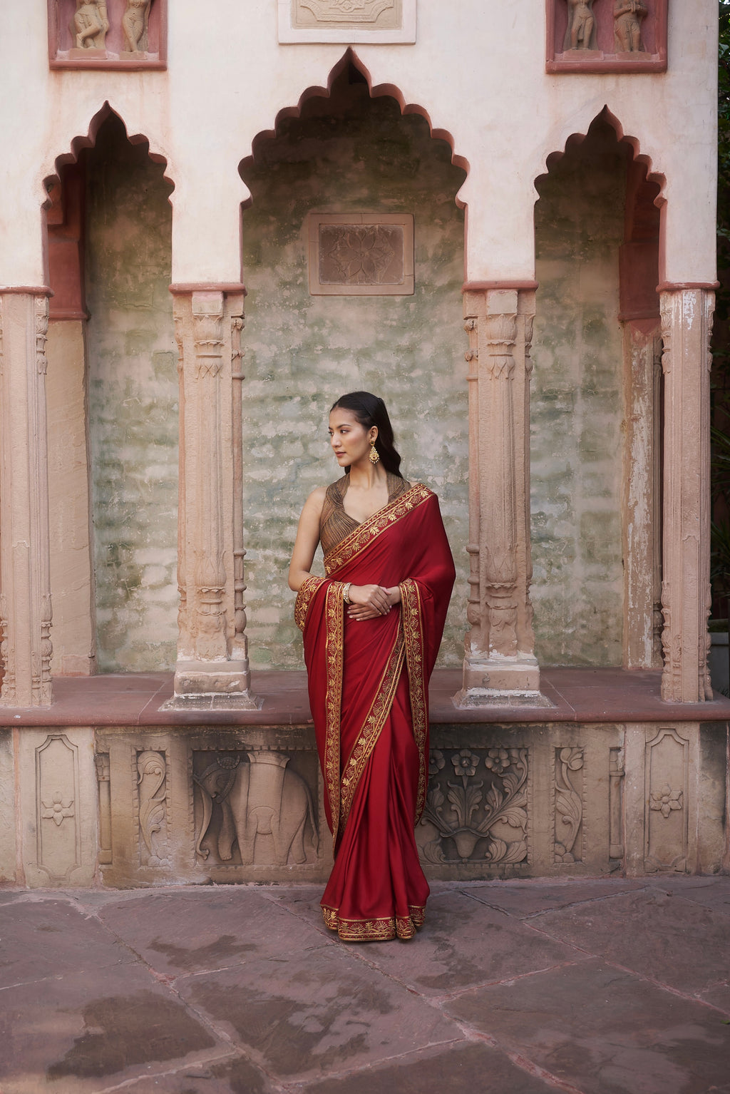 Crimson Satin Saree
