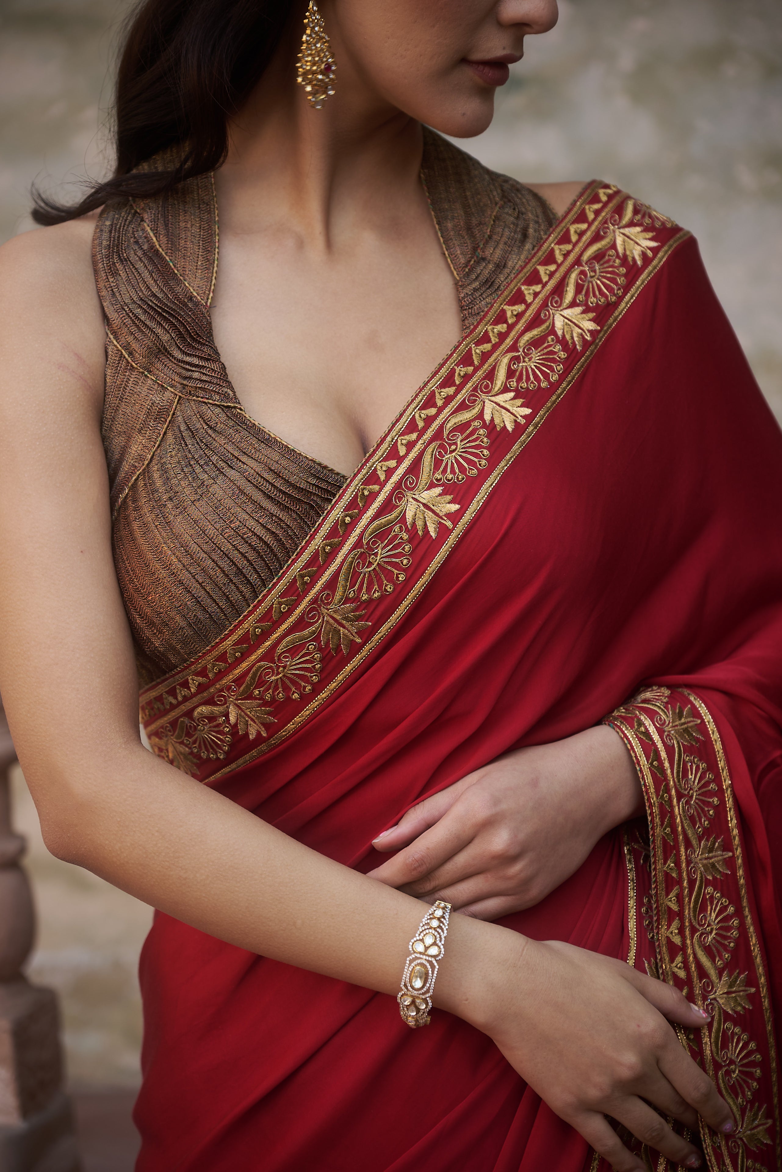Crimson Satin Saree