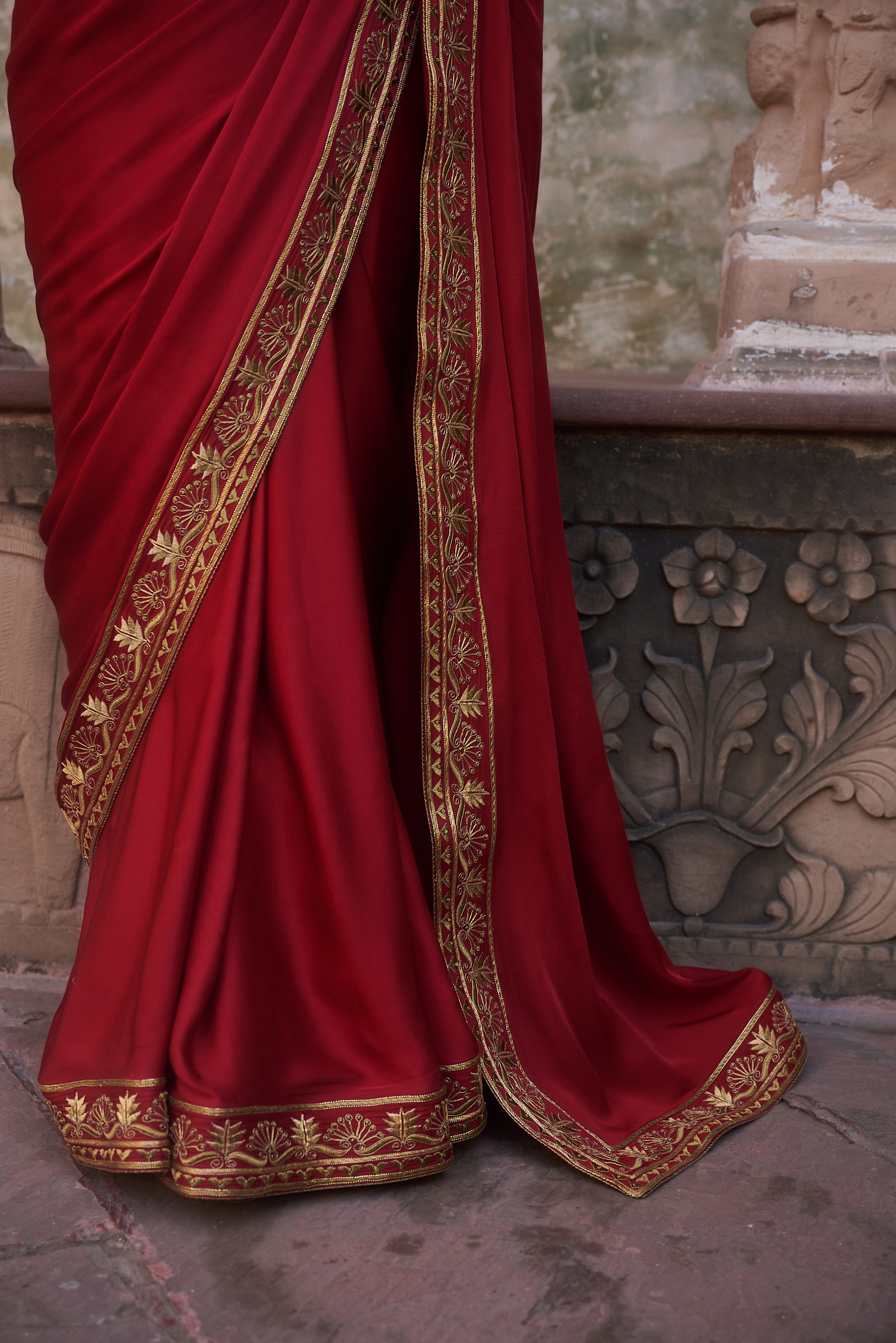 Crimson Satin Saree