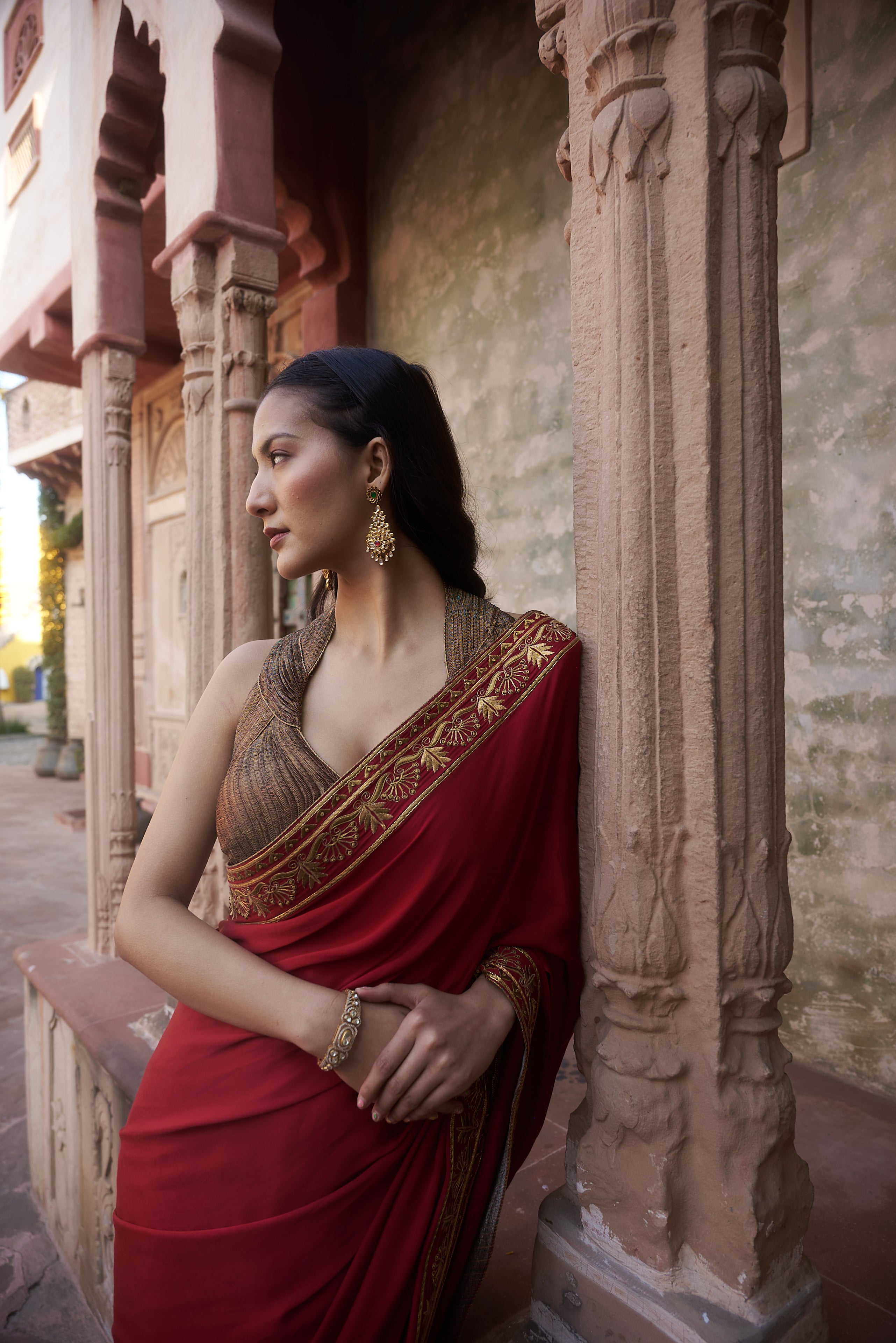 Crimson Satin Saree