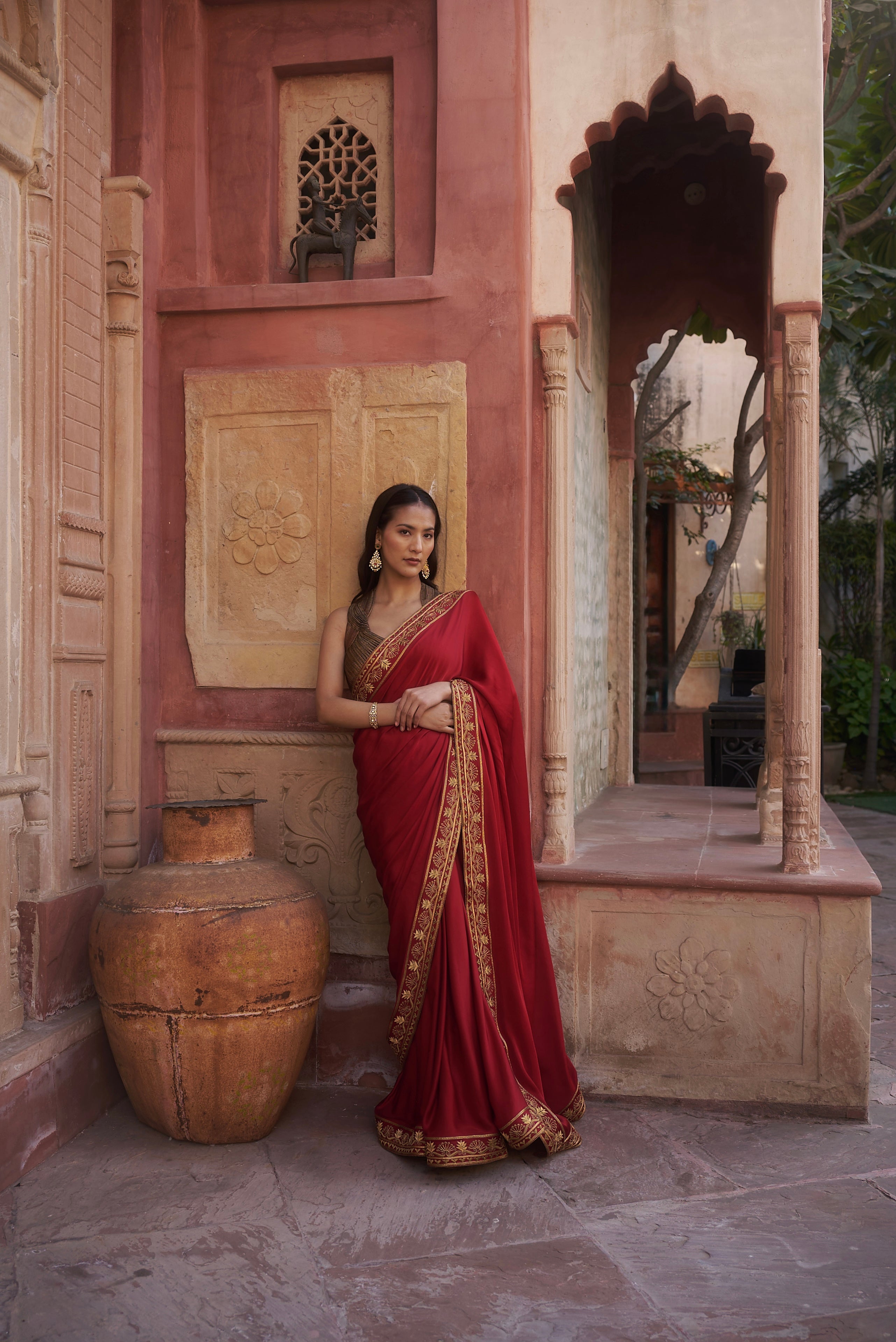 Crimson Satin Saree