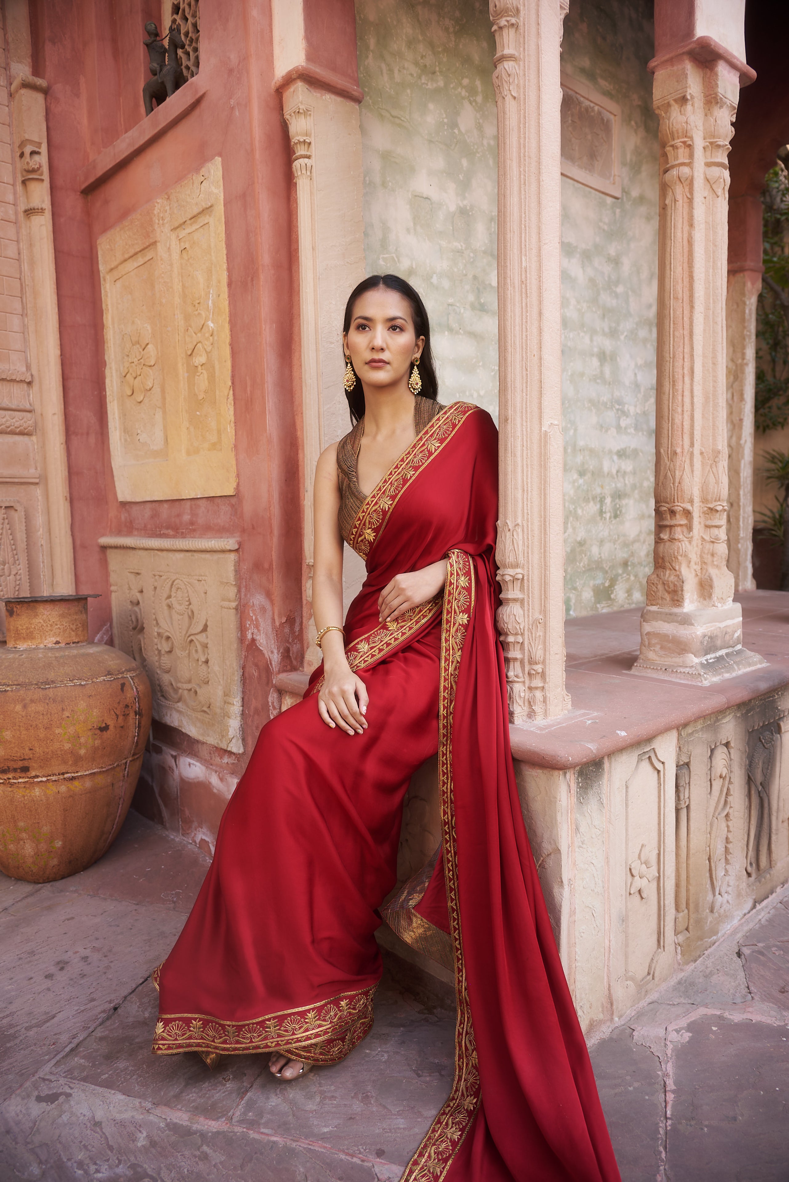 Crimson Satin Saree