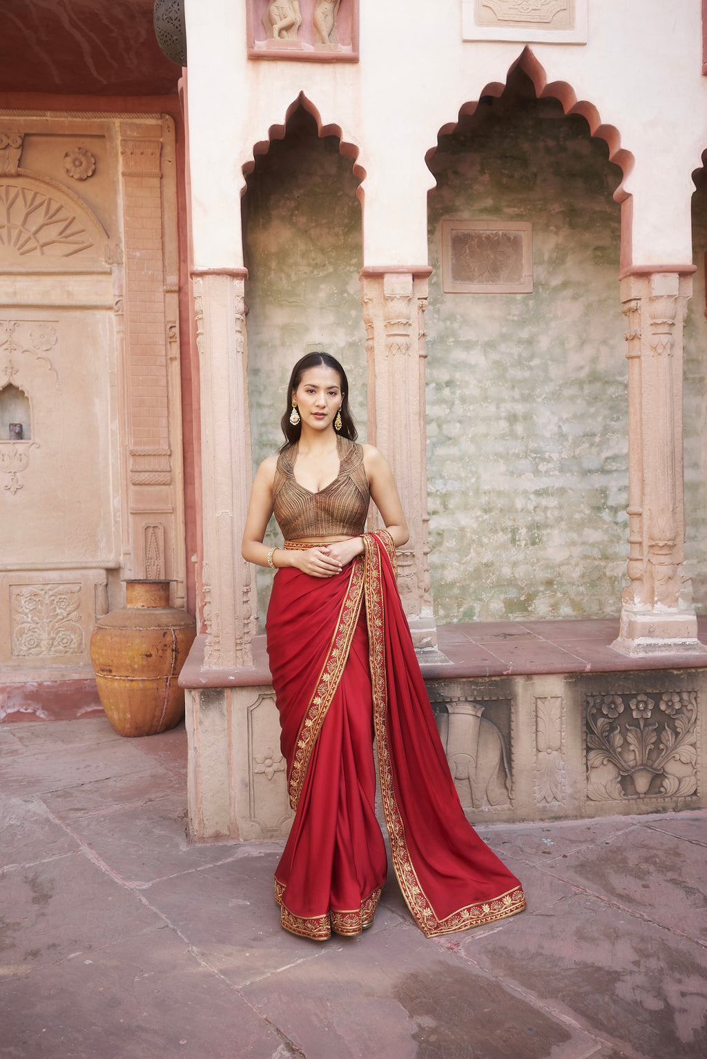 Crimson Satin Saree