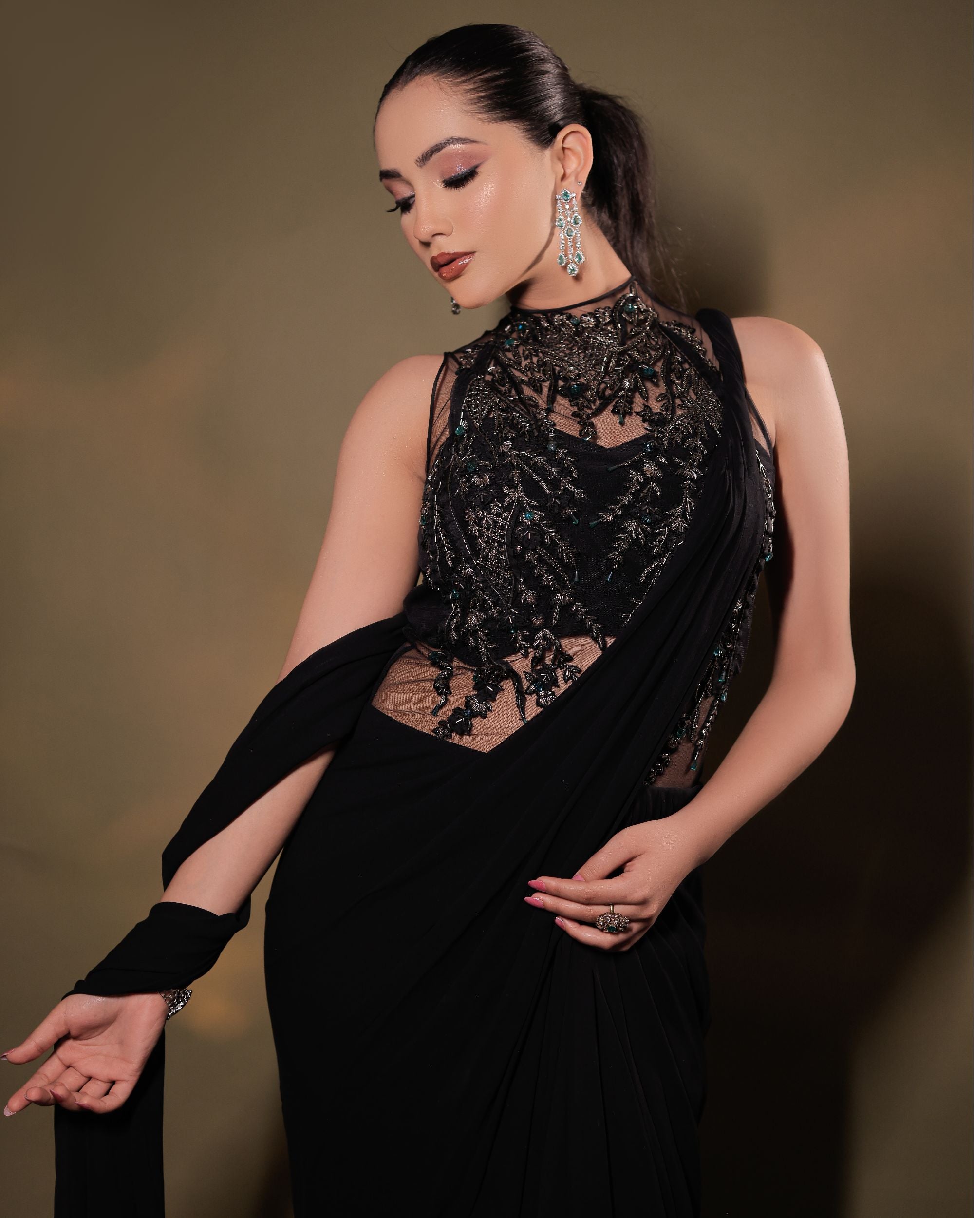 Black Georgette Saree Gown