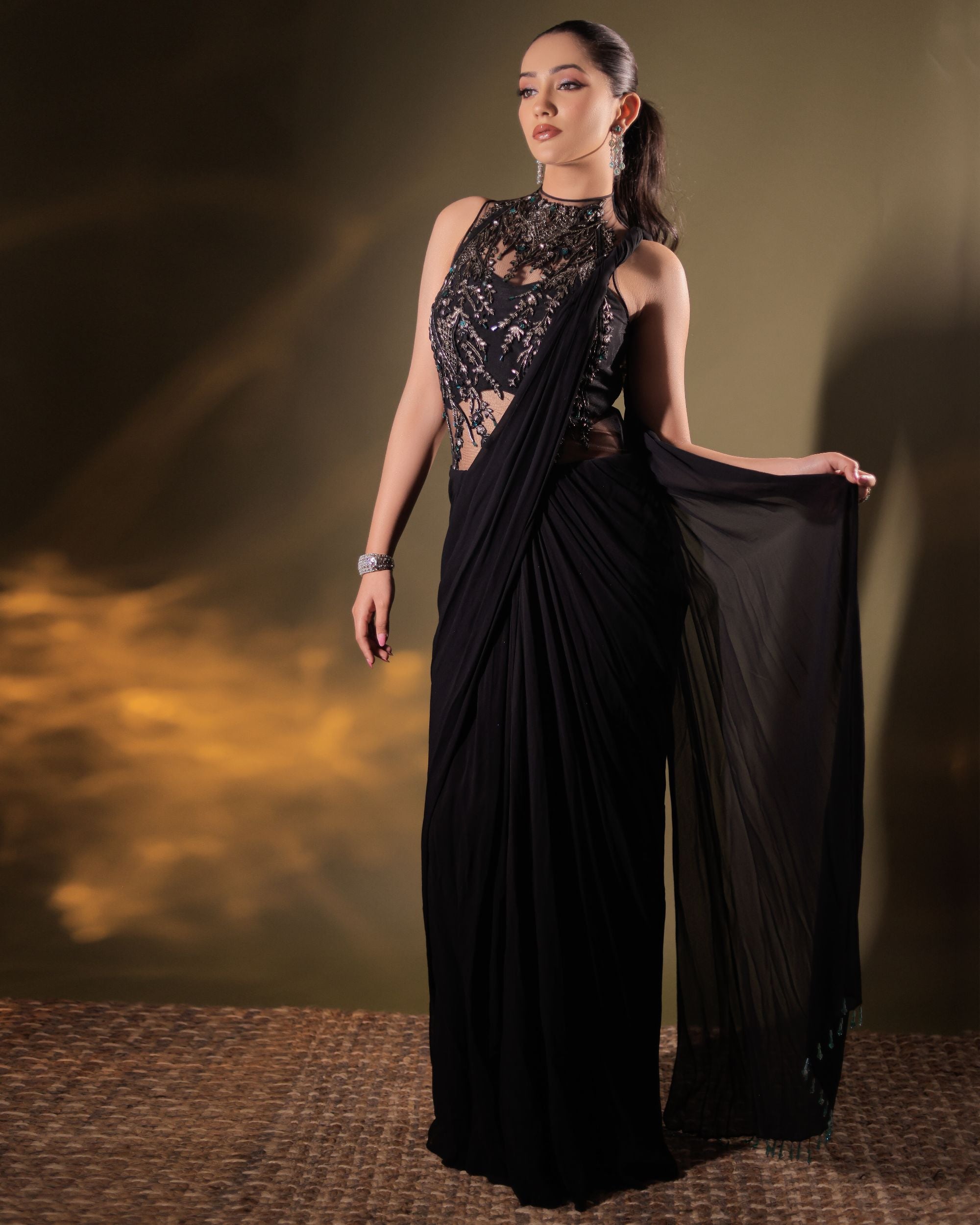 Black Georgette Saree Gown