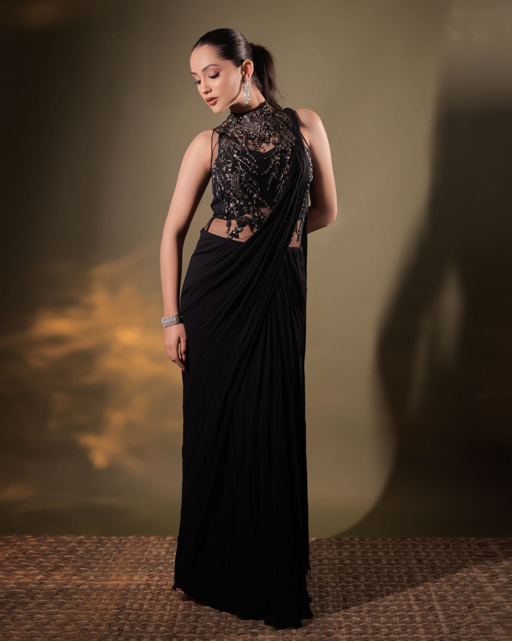 Black Georgette Saree Gown