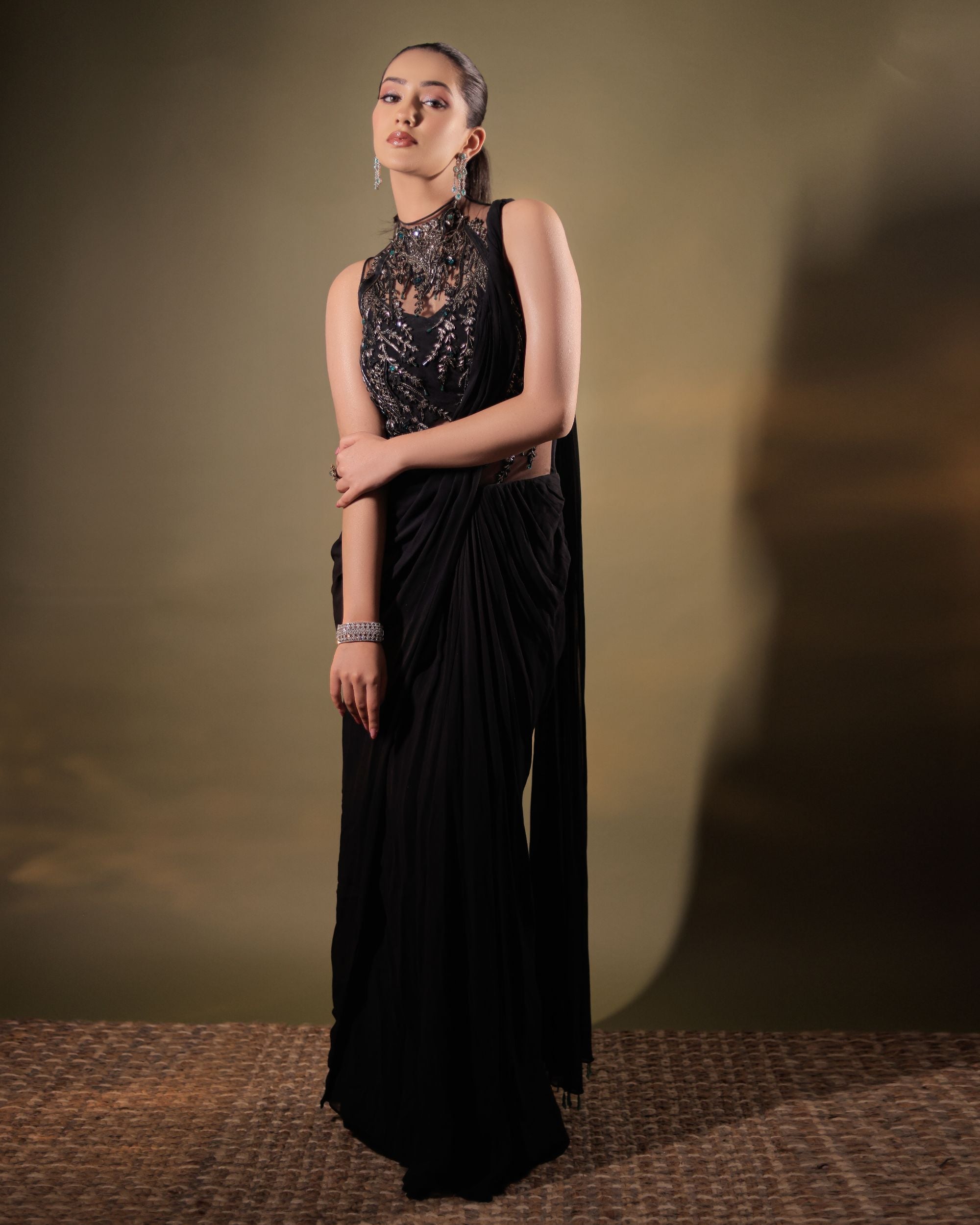 Black Georgette Saree Gown