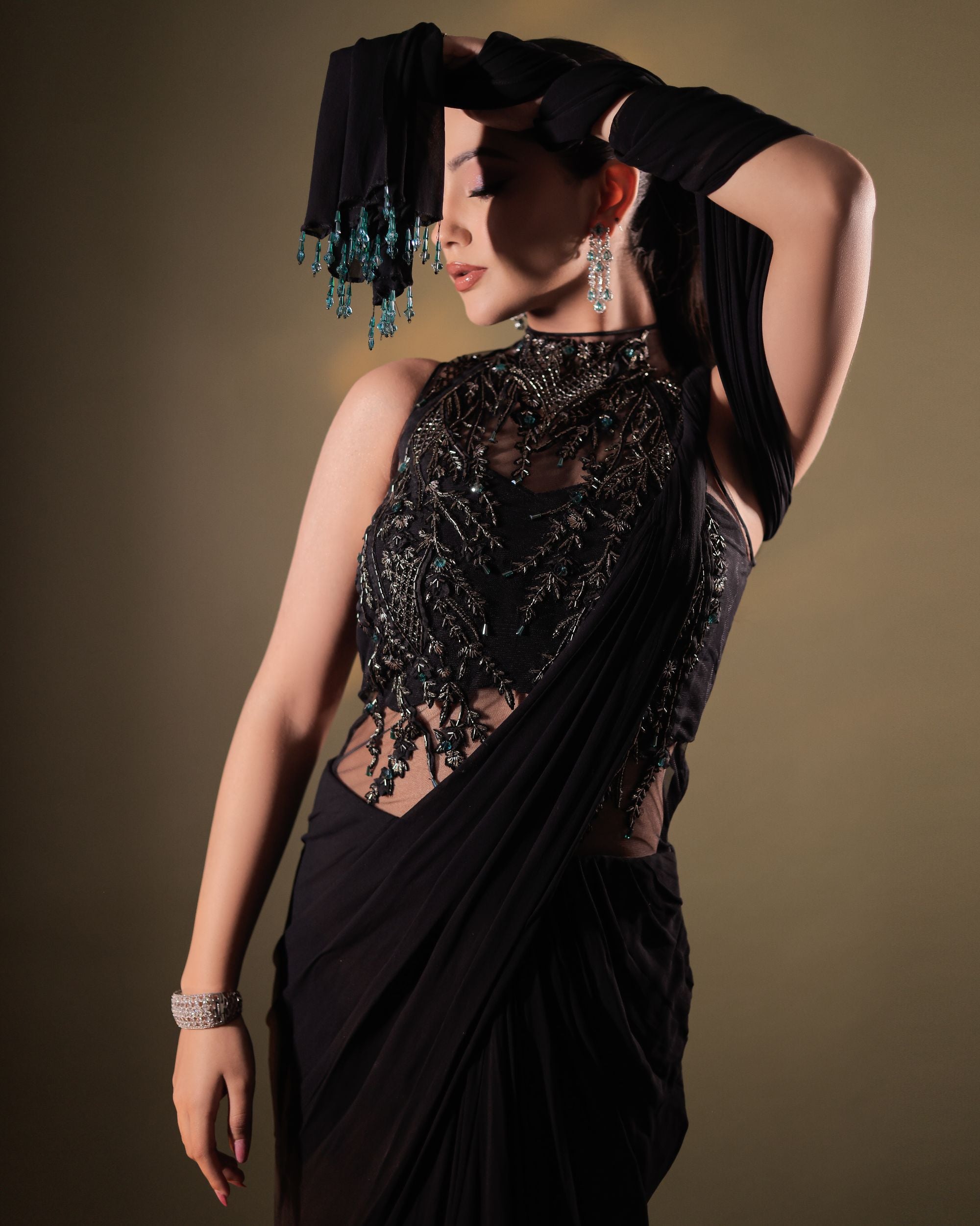 Black Georgette Saree Gown
