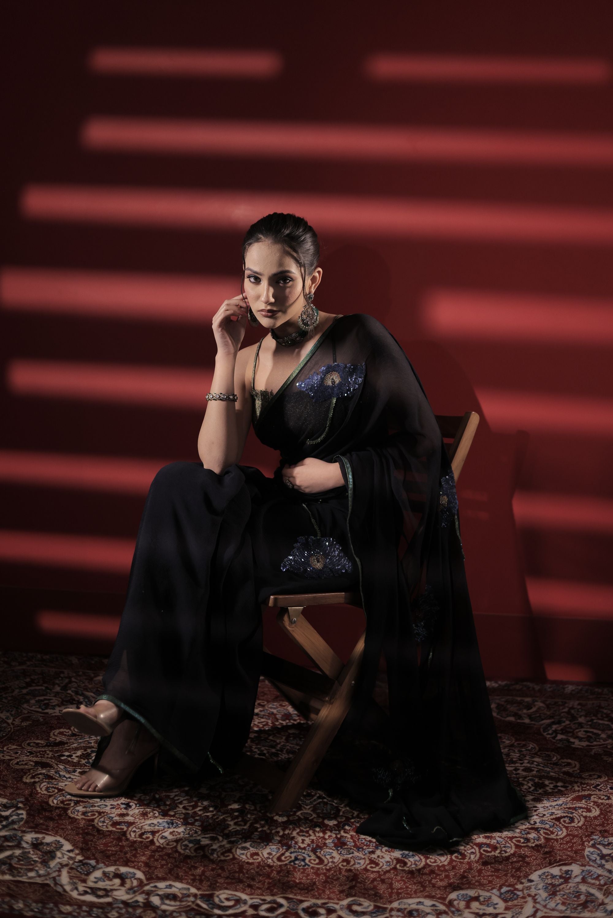 Black Chiffon Saree Set