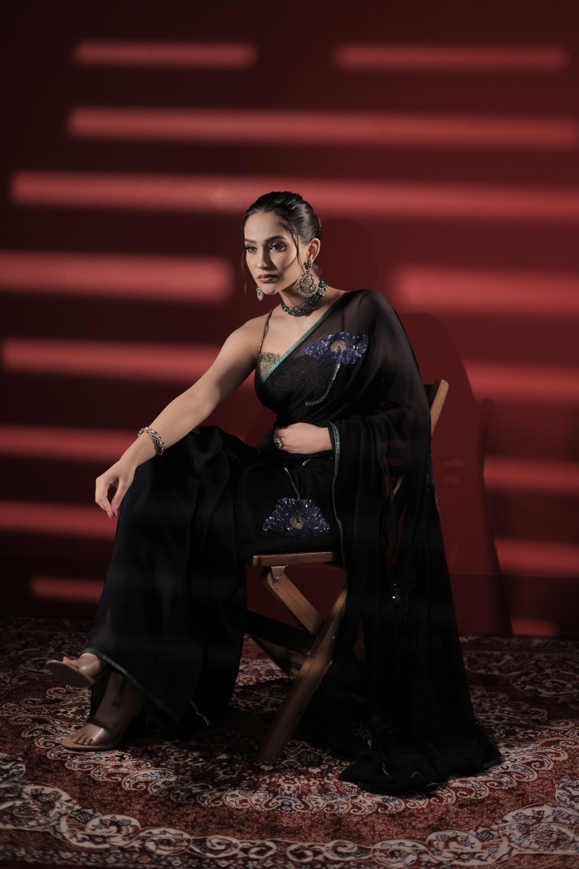 Black Chiffon Saree Set