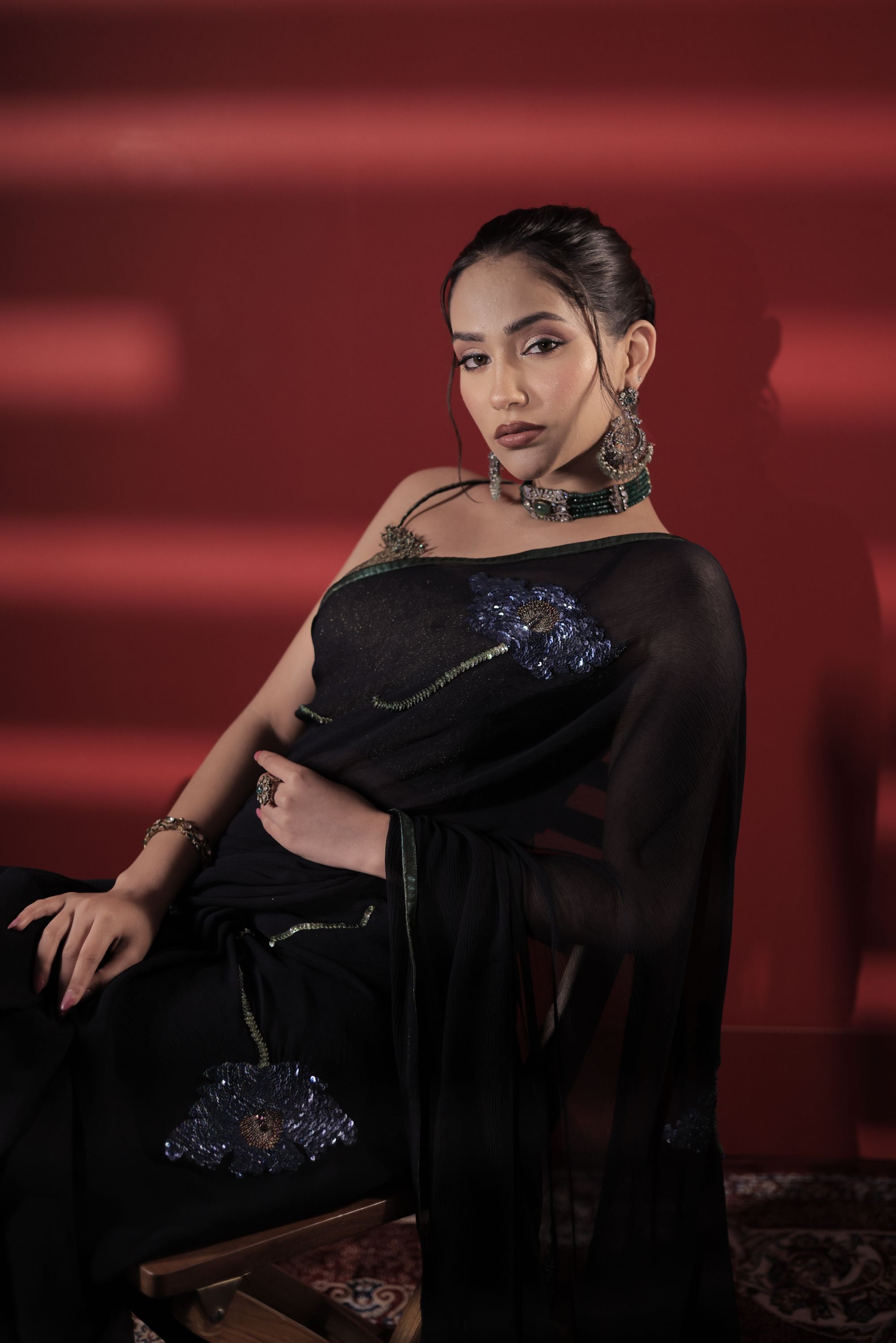 Black Chiffon Saree Set