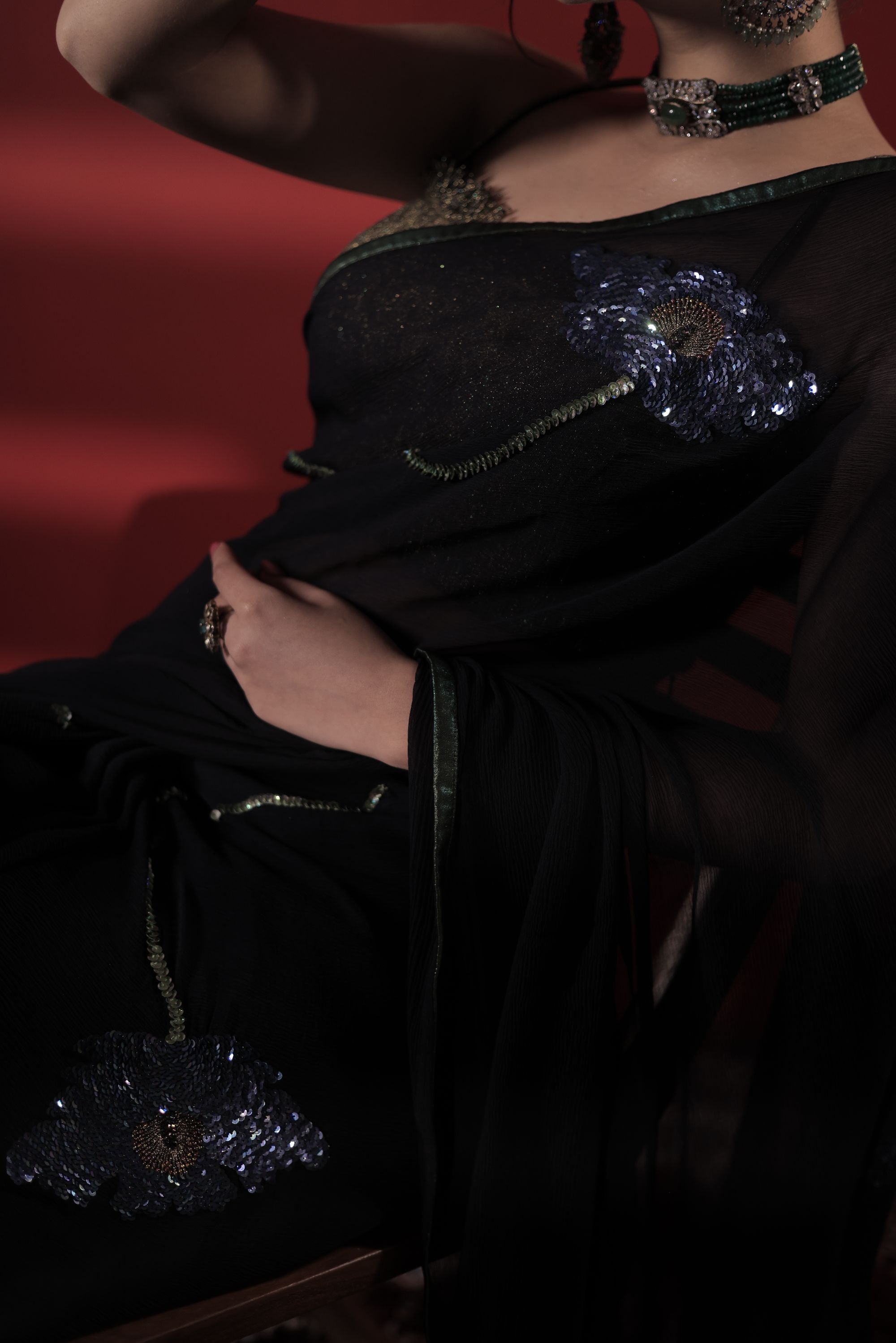 Black Chiffon Saree Set