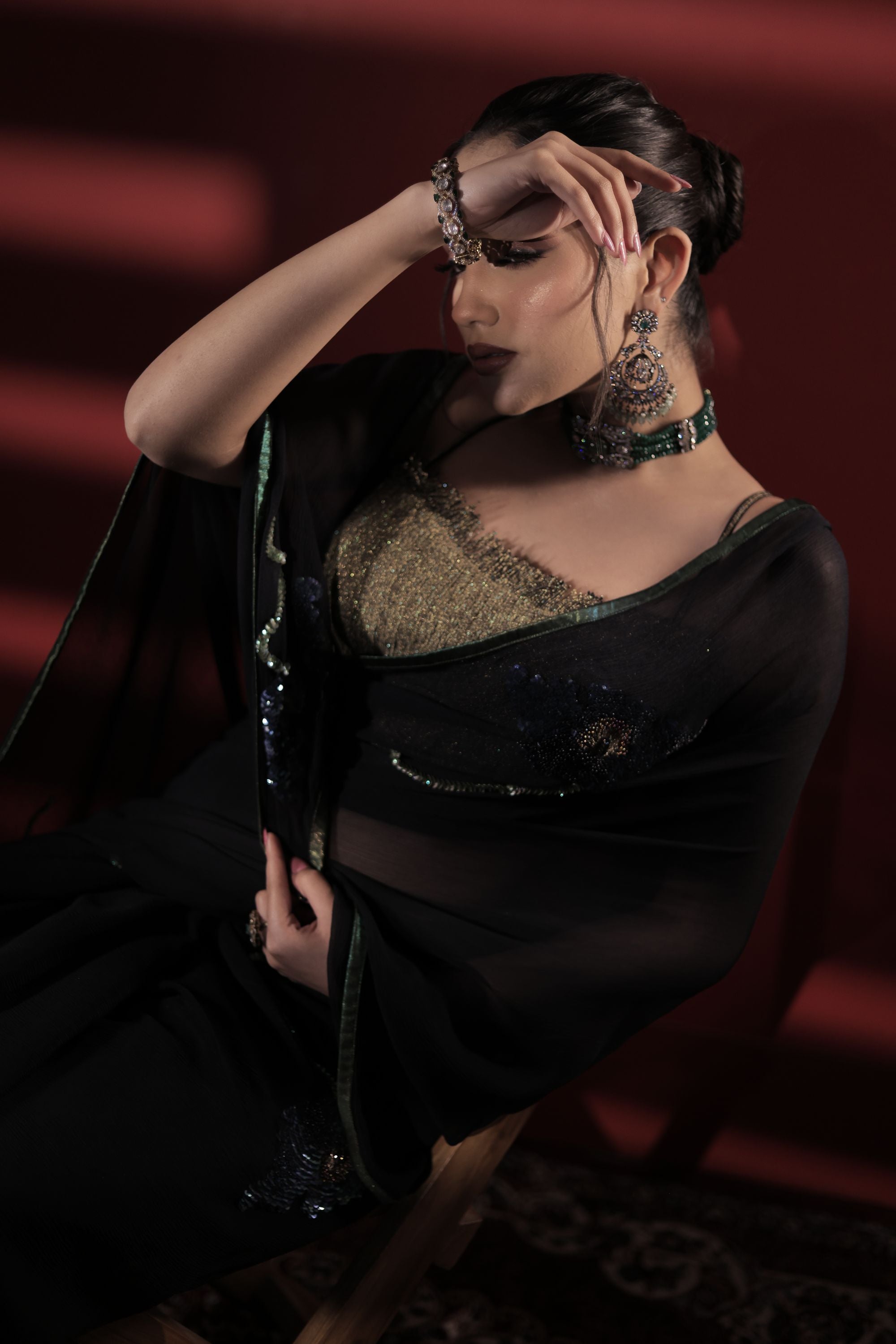 Black Chiffon Saree Set