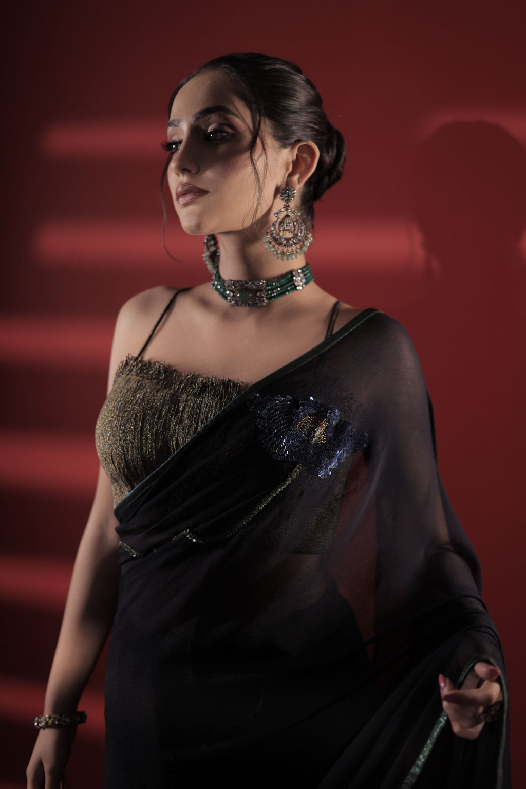 Black Chiffon Saree Set