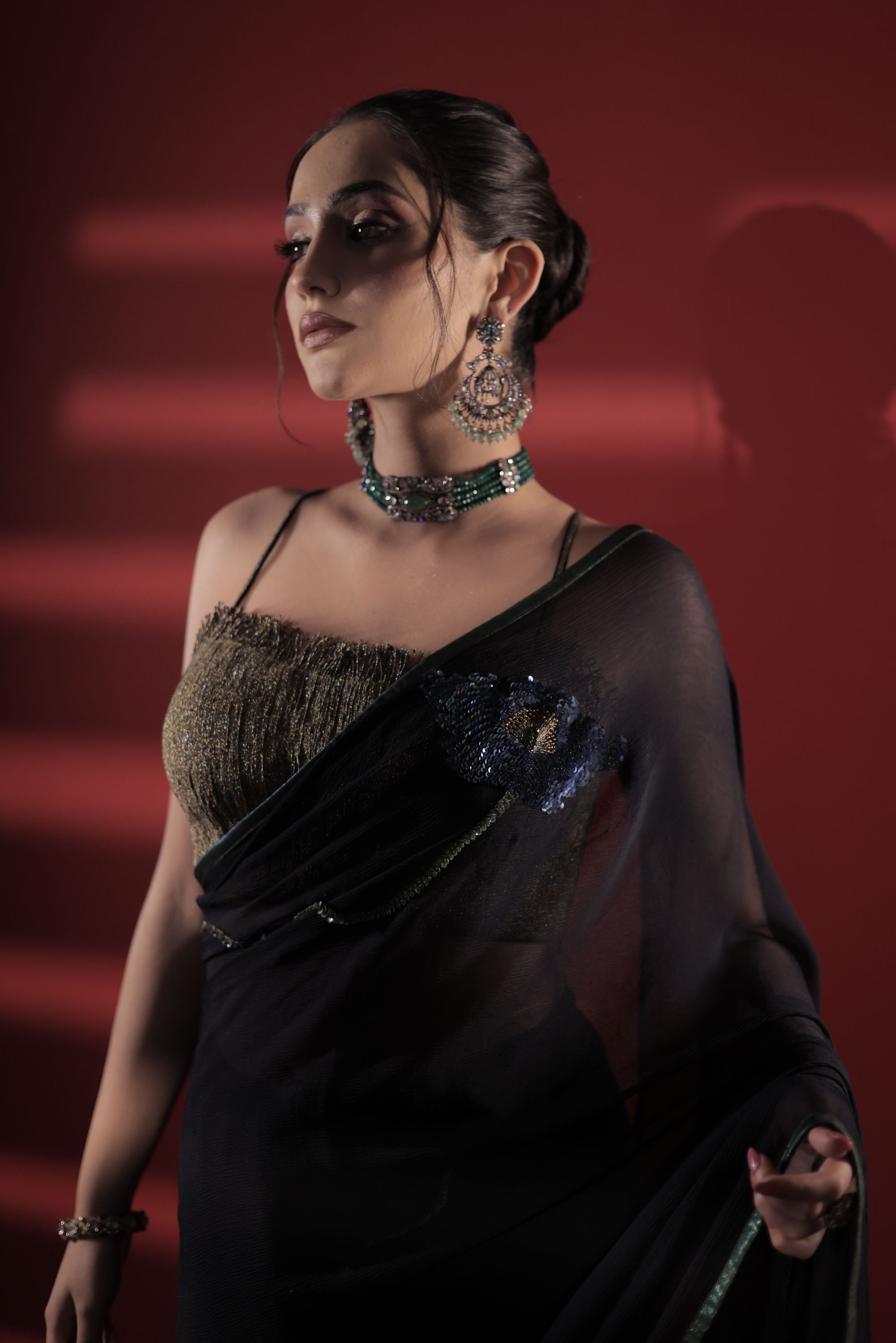 Black Chiffon Saree Set