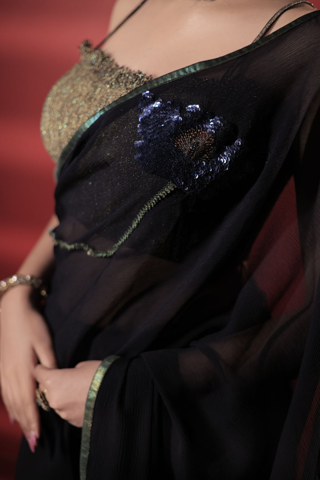 Black Chiffon Saree Set