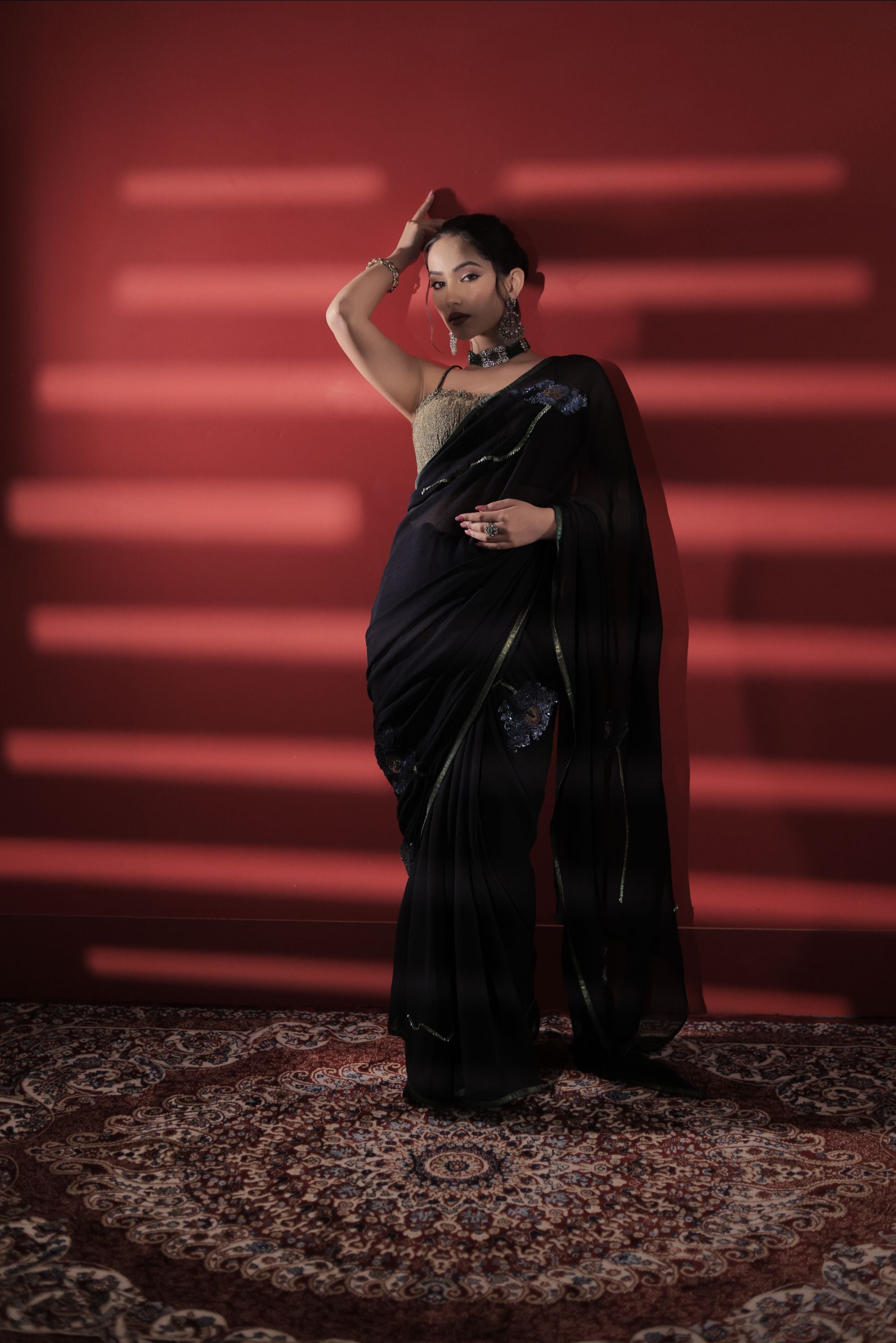 Black Chiffon Saree Set