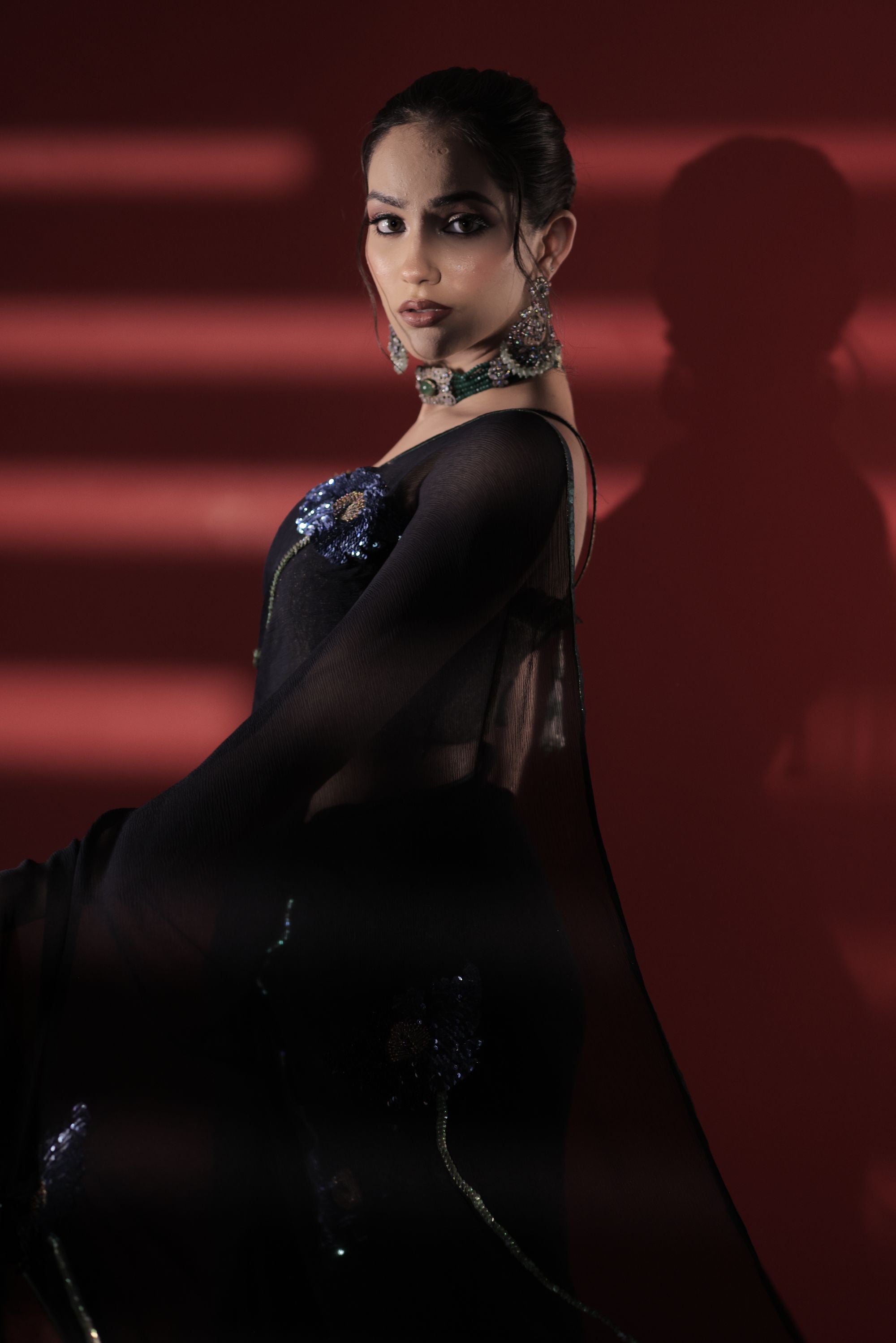 Black Chiffon Saree Set