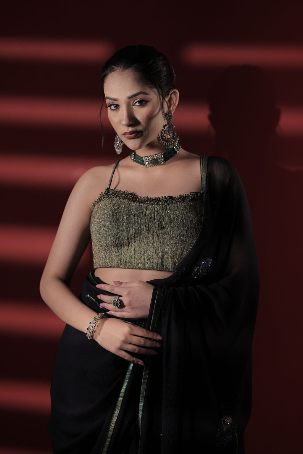 Black Chiffon Saree Set