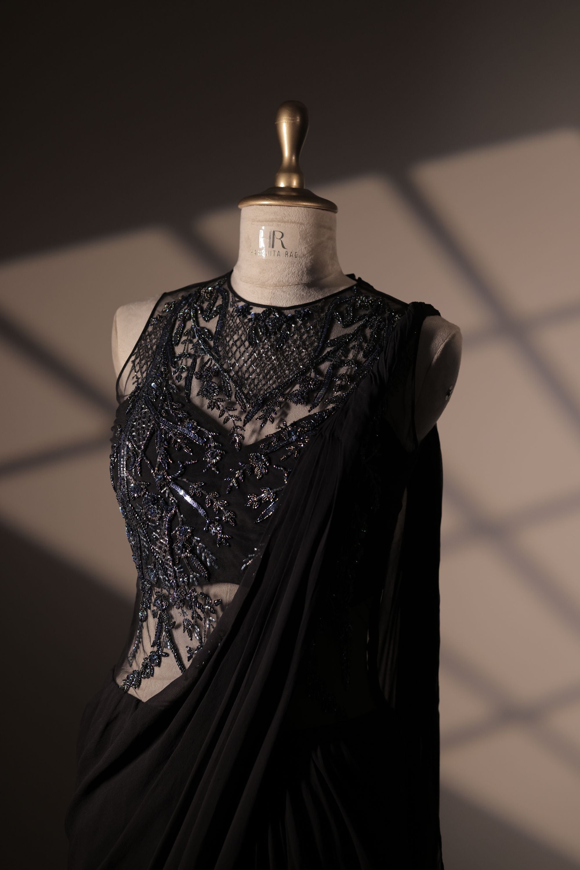 Black Embroidered Saree Gown