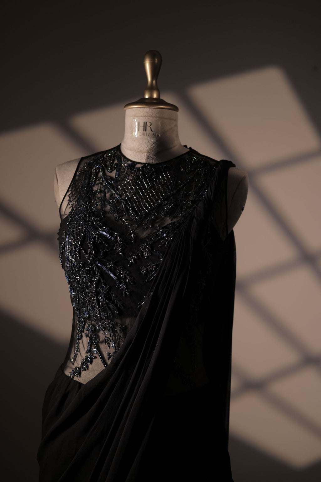 Black Embroidered Saree Gown