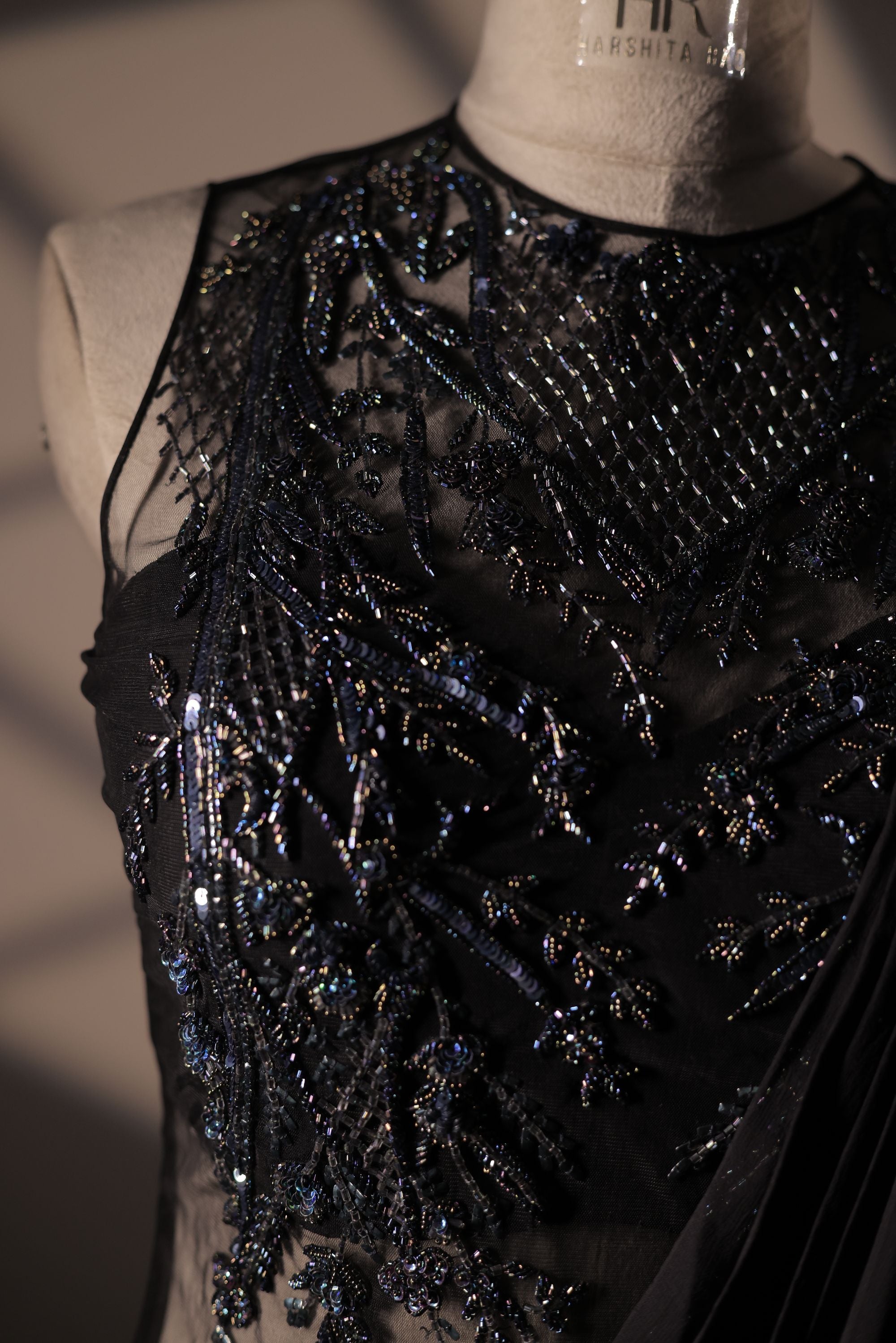 Black Embroidered Saree Gown