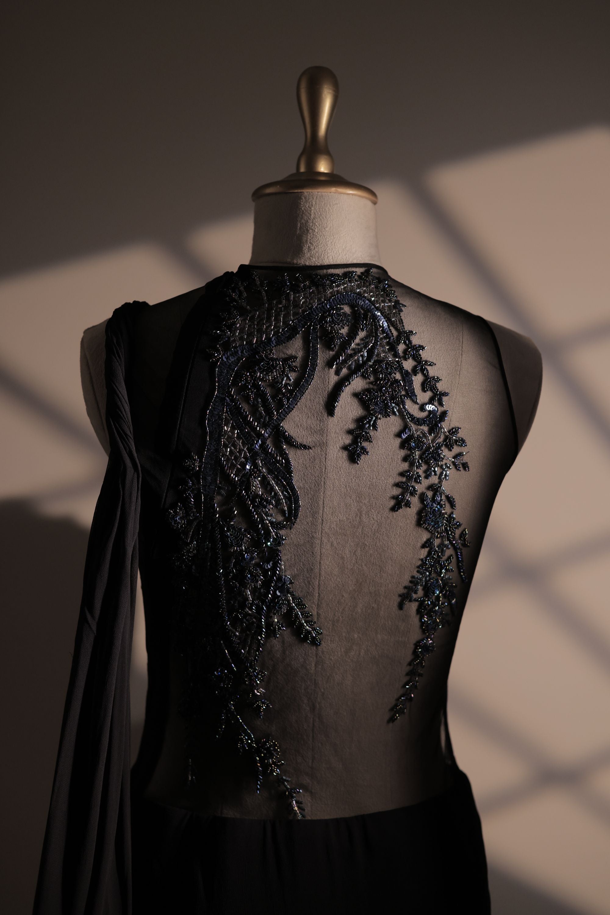 Black Embroidered Saree Gown