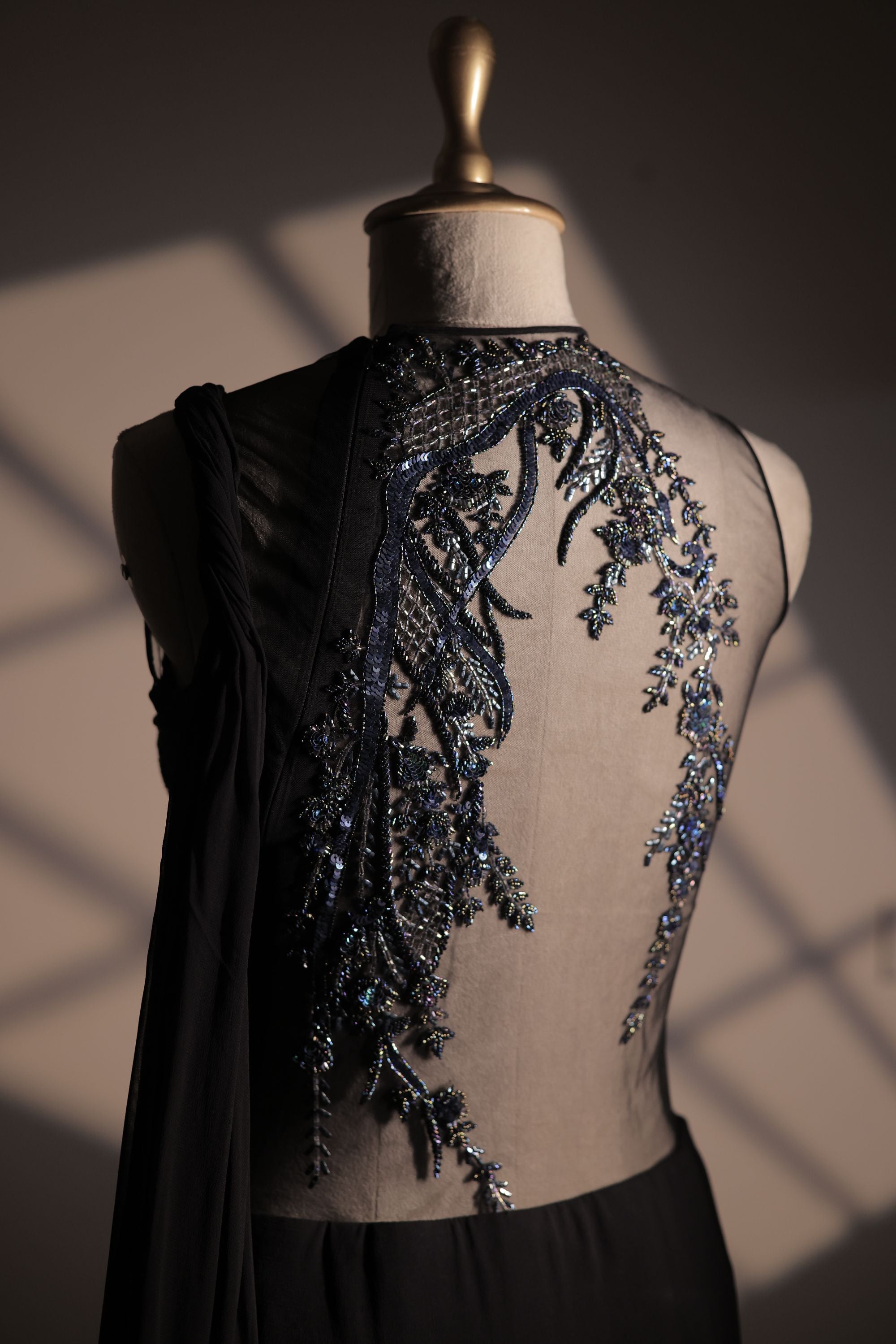 Black Embroidered Saree Gown