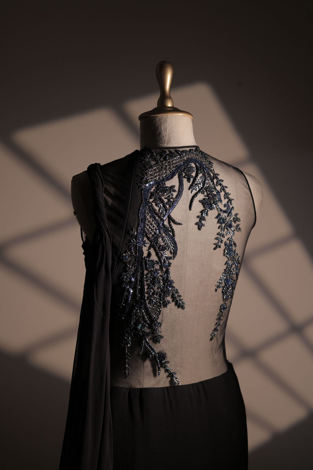 Black Embroidered Saree Gown