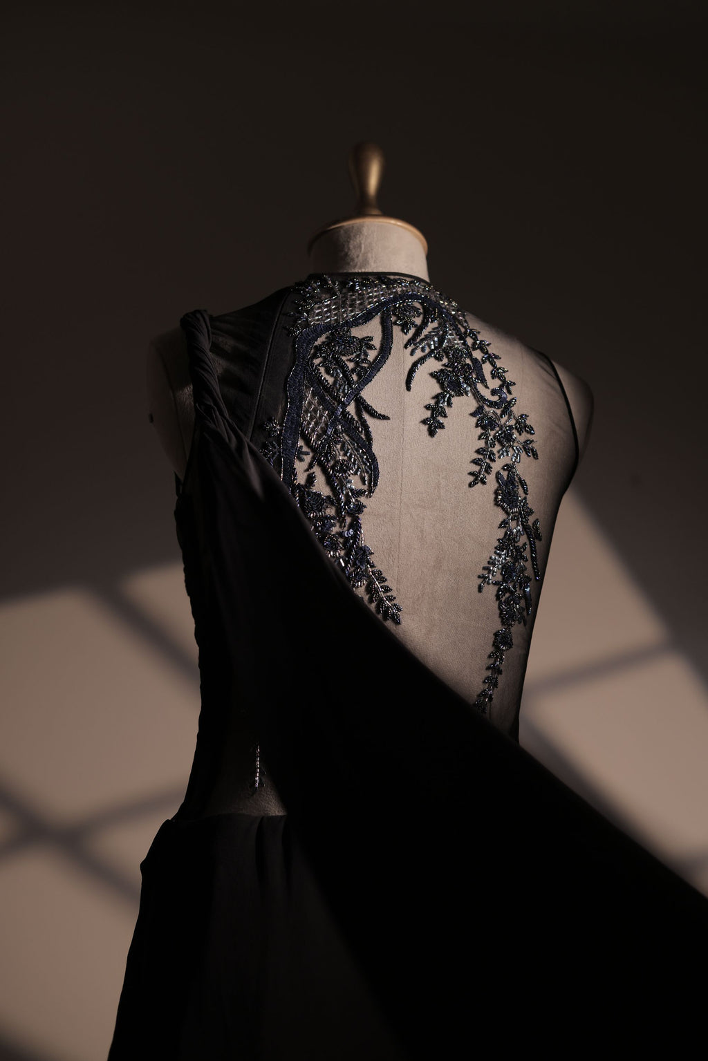Black Embroidered Saree Gown