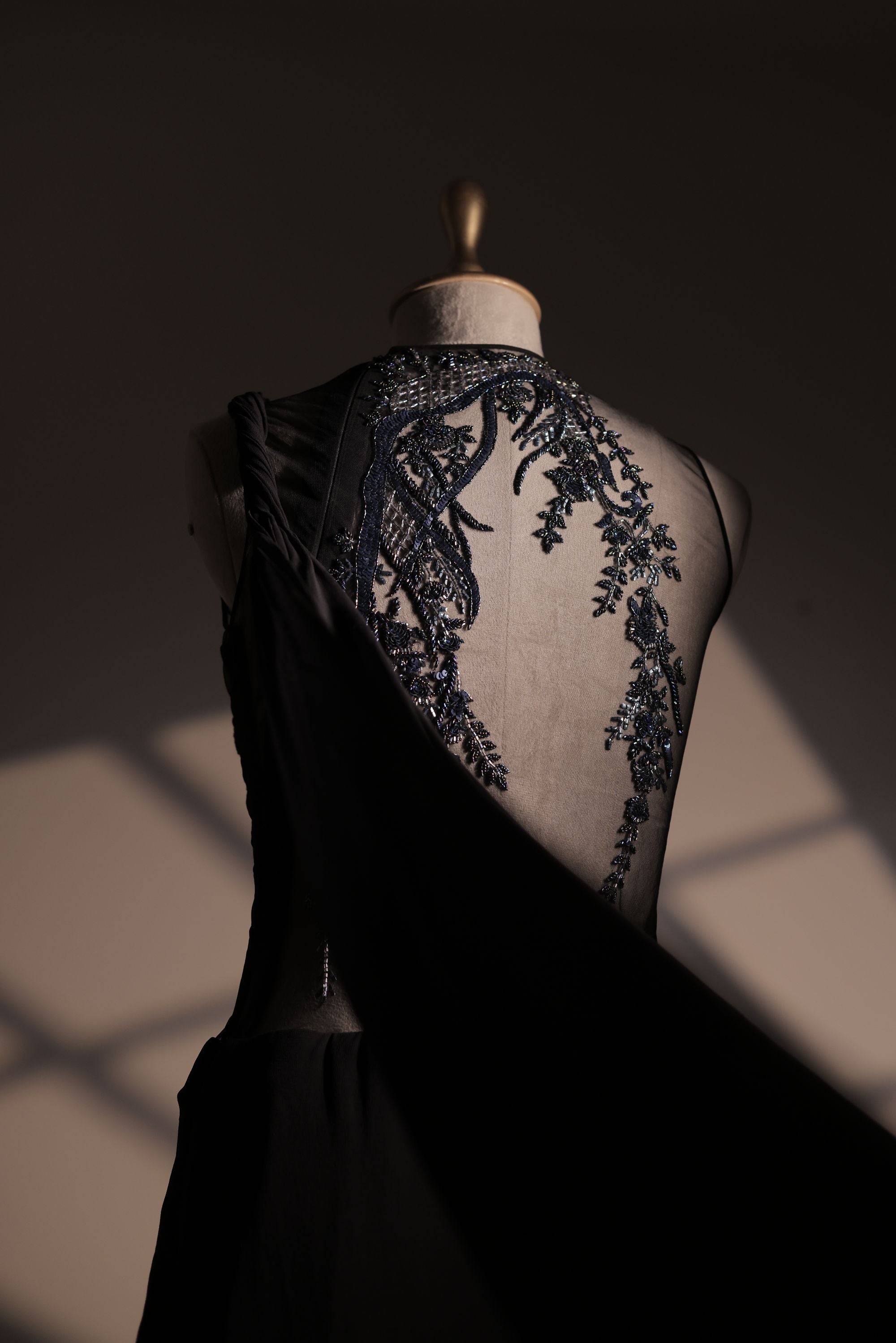 Black Embroidered Saree Gown