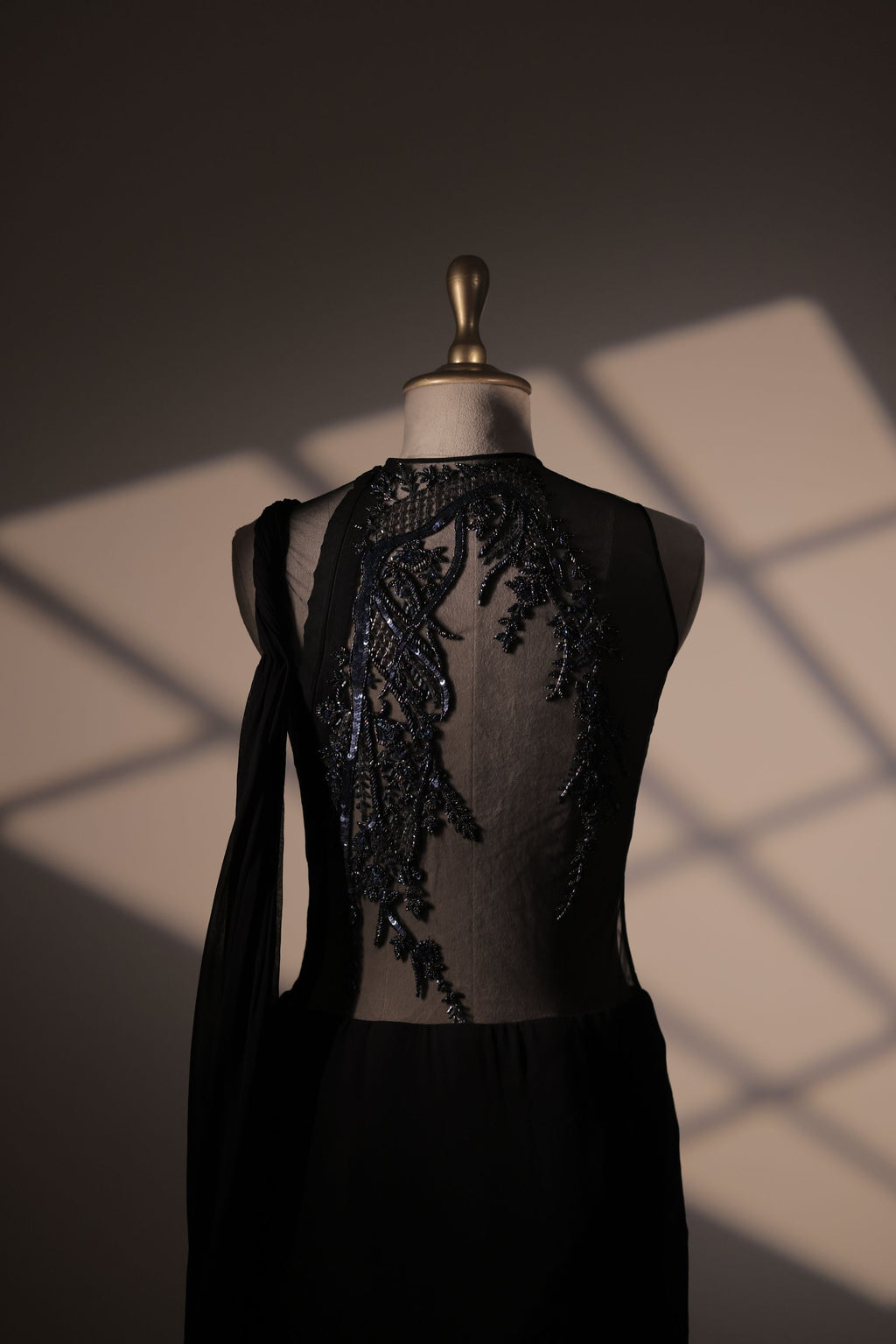 Black Embroidered Saree Gown