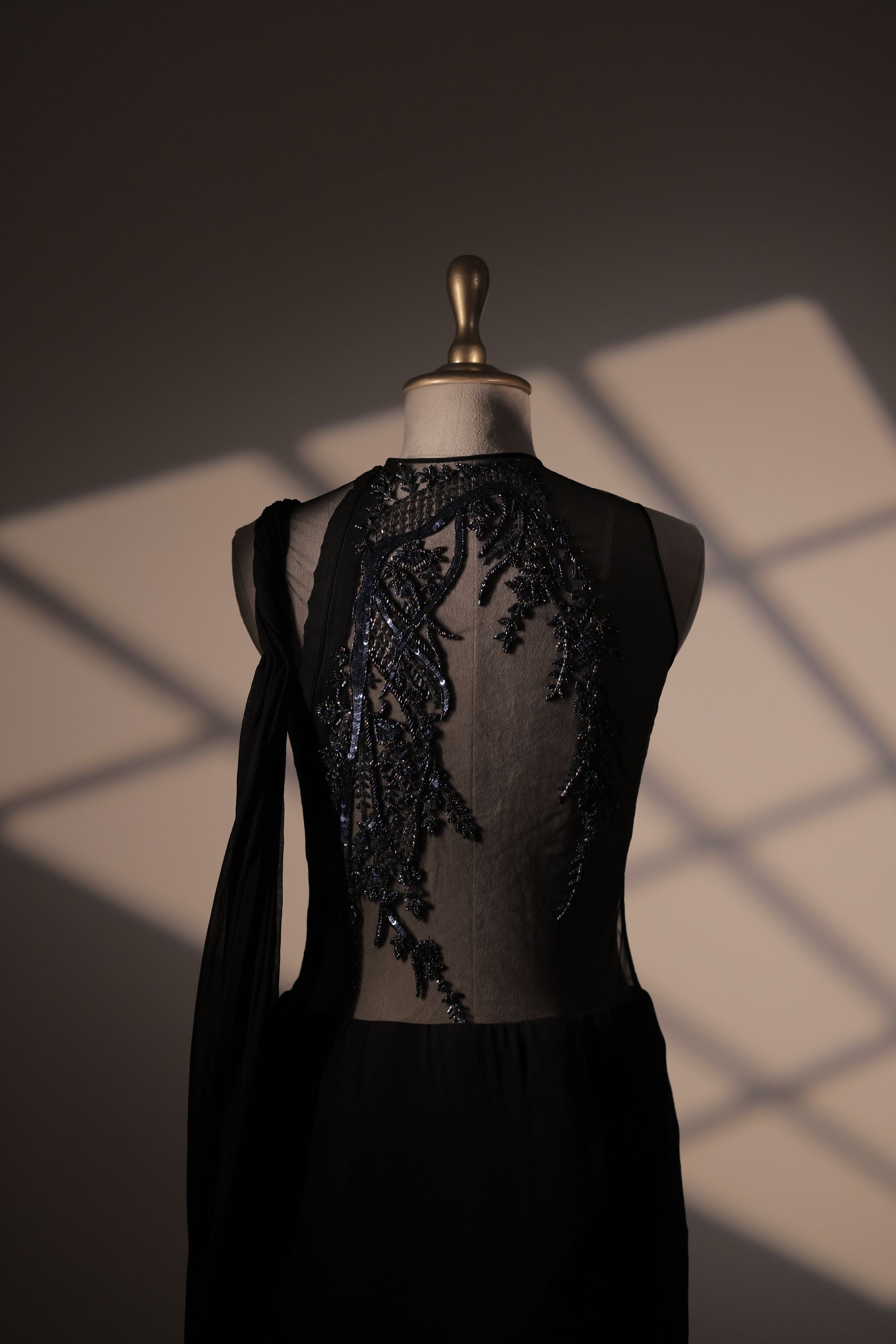 Black Embroidered Saree Gown