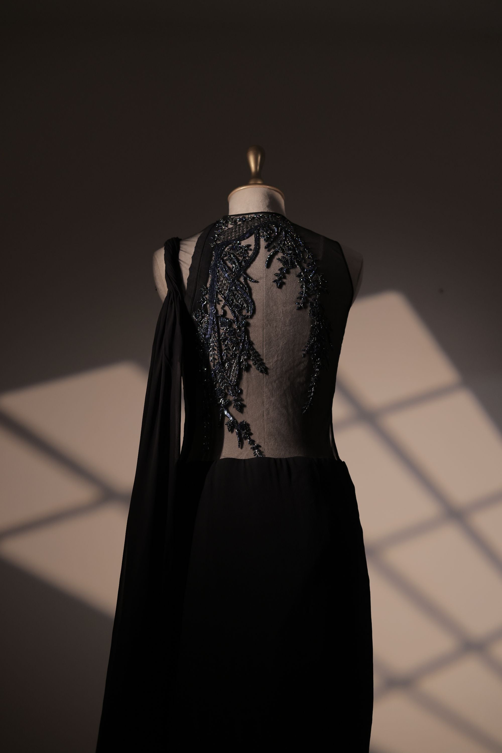 Black Embroidered Saree Gown