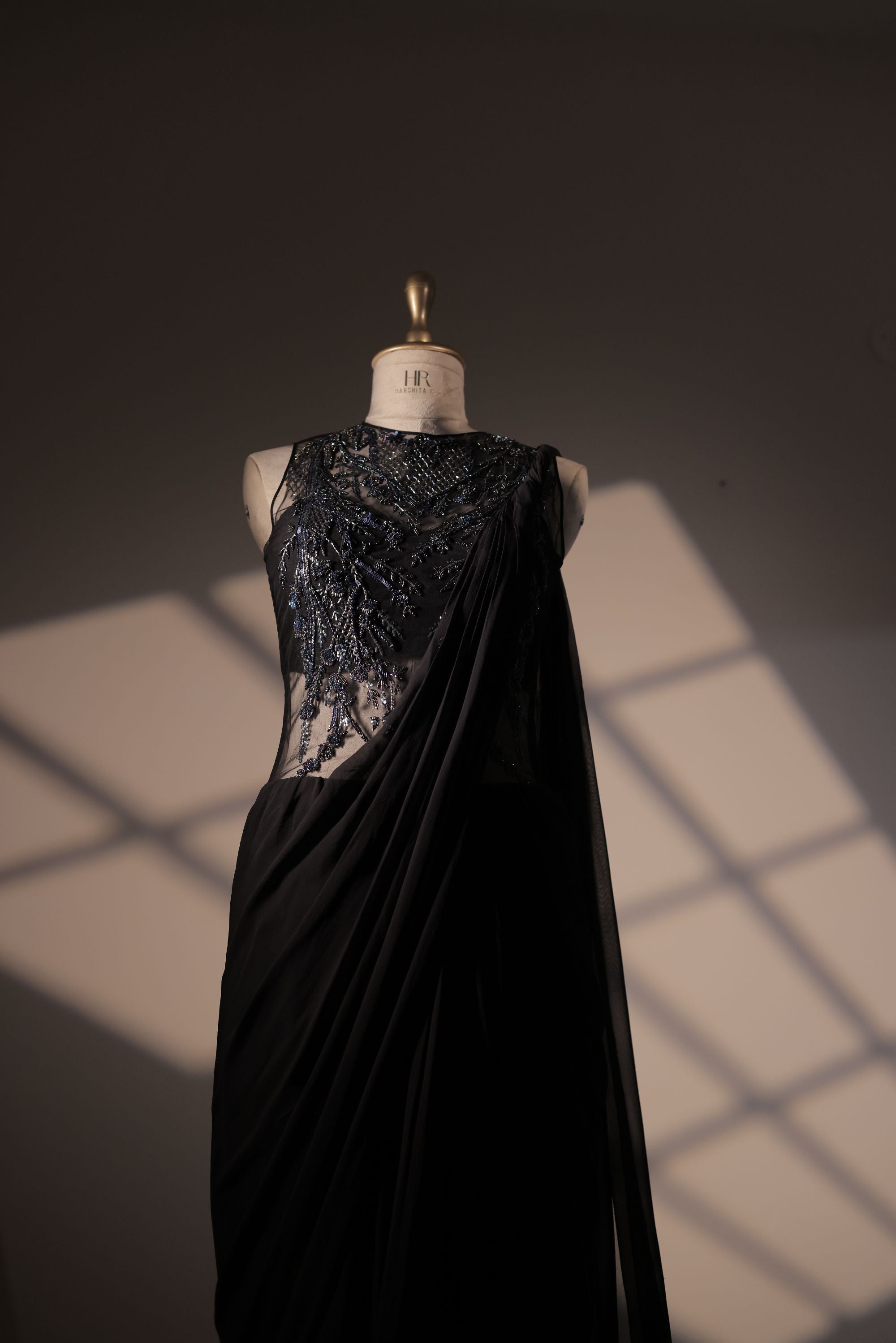 Black Embroidered Saree Gown